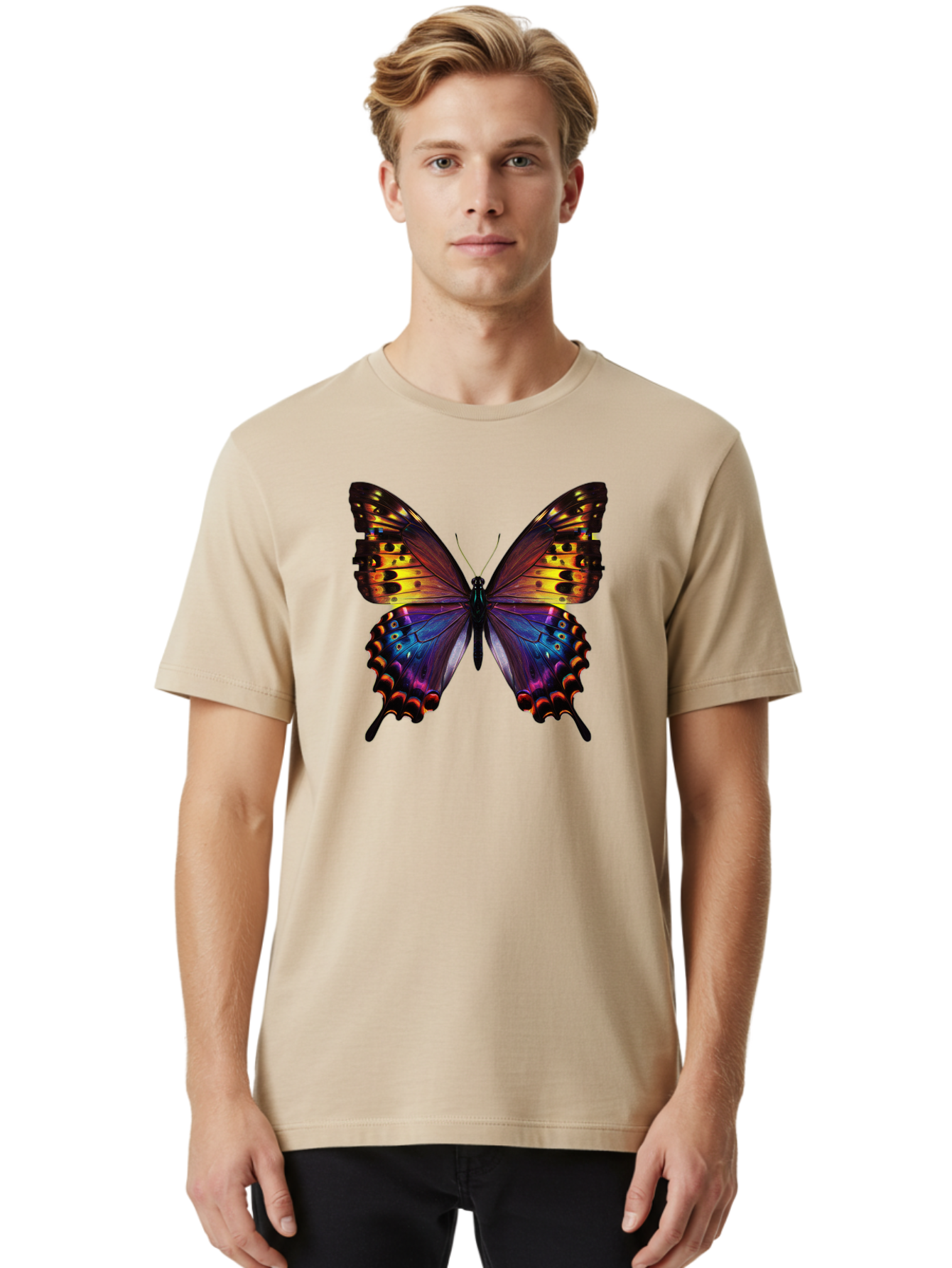 Blue-Morpho-Butterfly Men'S Graphic Tee, 100% Cotton, Comfortable Casual Summer Wear, Machine Washable, Vintage Camera, Old Camera, Antique Camera, Black Camera, Classic Photography, Photography Equipment, Nostalgic Device, Film Camera, Bah603