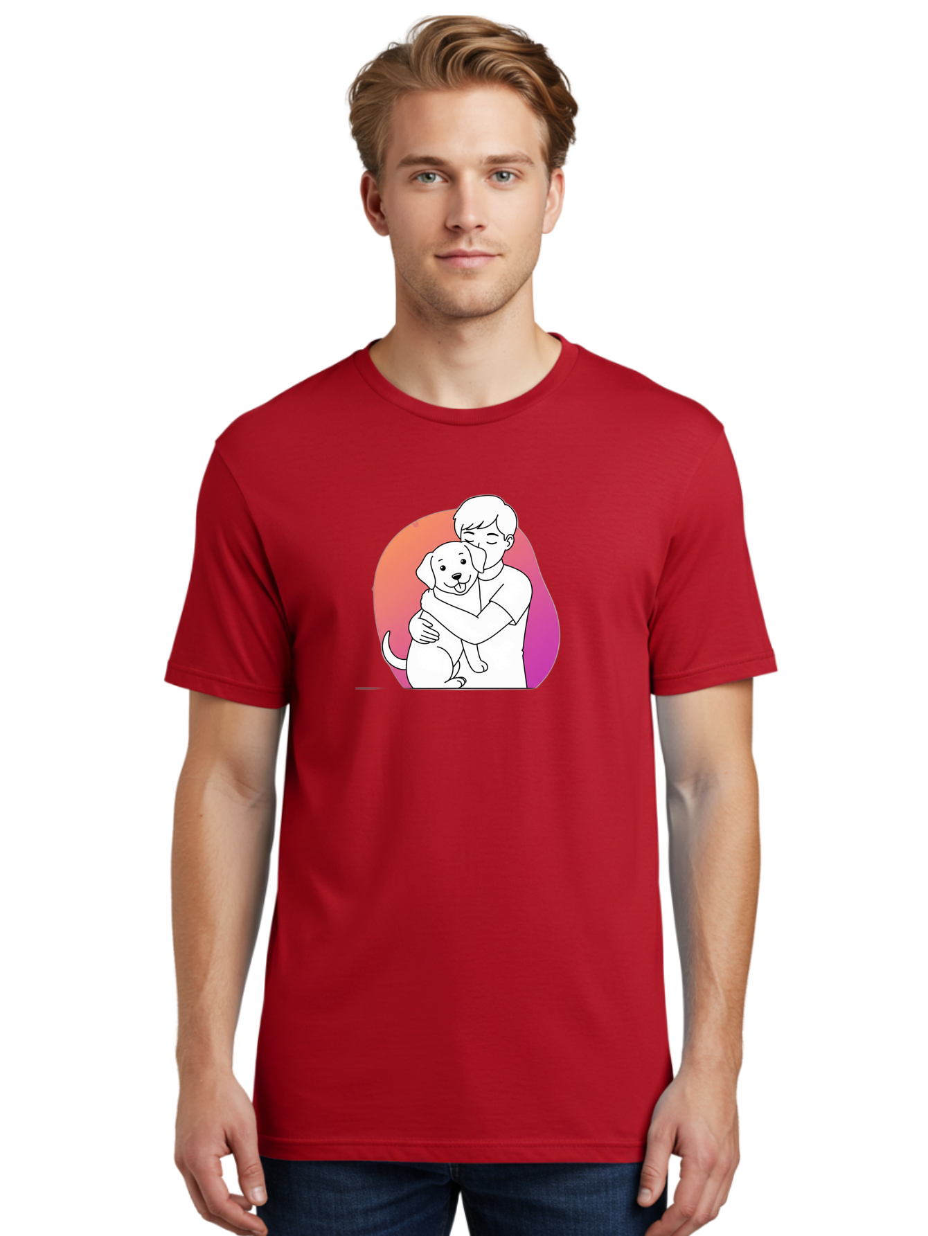 Boy-Hugging-Dog-1 Men'S Graphic Tee, 100% Cotton, Comfortable Casual Summer Wear, Machine Washable, Vintage Camera, Old Camera, Antique Camera, Black Camera, Classic Photography, Photography Equipment, Nostalgic Device, Film Camera, Camera Art Bah604