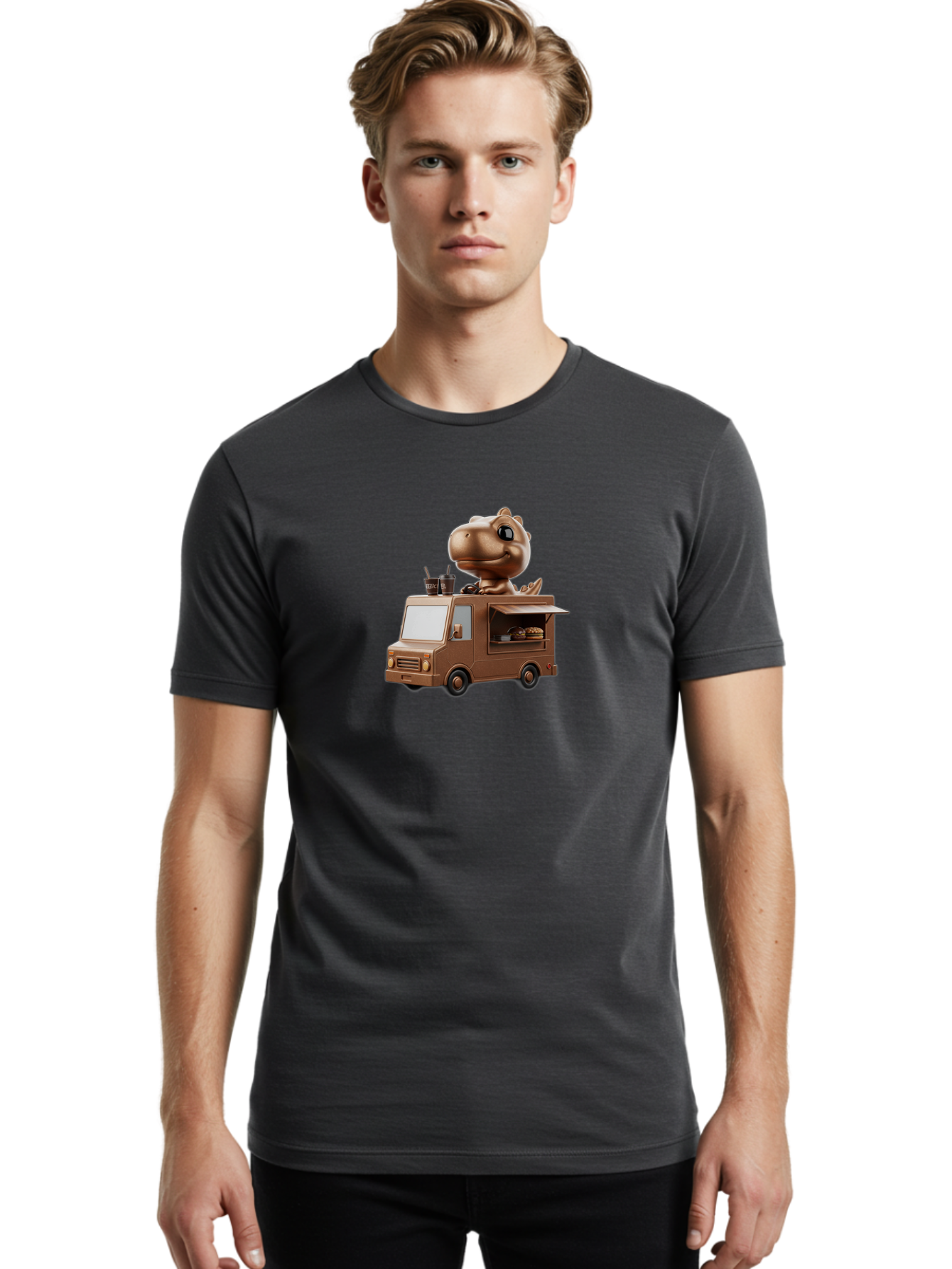 Brown-Dinosaur-Food-Truck Men'S Graphic Tee, 100% Cotton, Comfortable Casual Summer Wear, Machine Washable, Vintage Camera, Old Camera, Antique Camera, Black Camera, Classic Photography, Photography Equipment, Nostalgic Device, Film Camera, Bah613