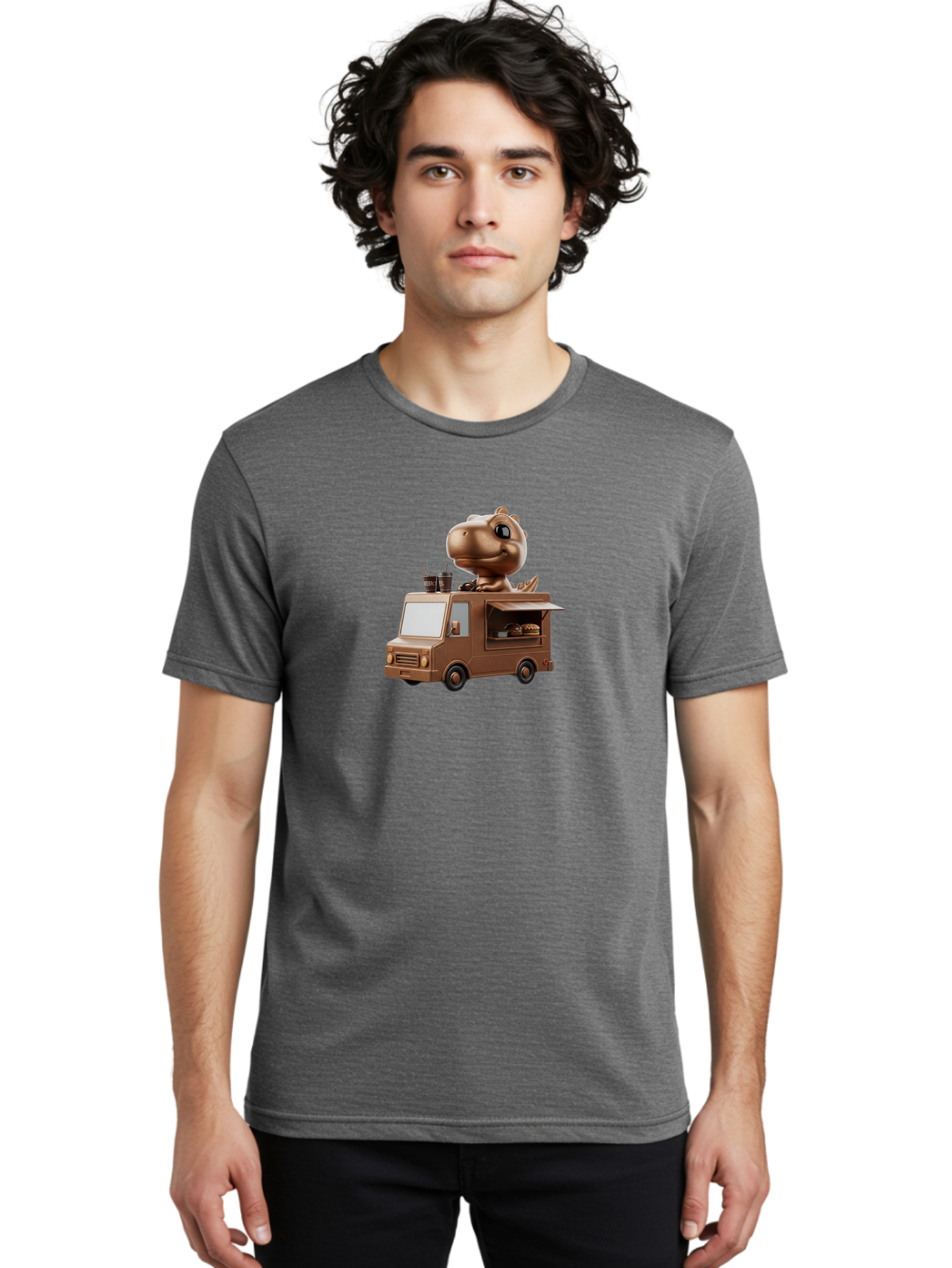 Brown-Dinosaur-Food-Truck Men'S Graphic Tee, 100% Cotton, Comfortable Casual Summer Wear, Machine Washable, Vintage Camera, Old Camera, Antique Camera, Black Camera, Classic Photography, Photography Equipment, Nostalgic Device, Film Camera, Bah613