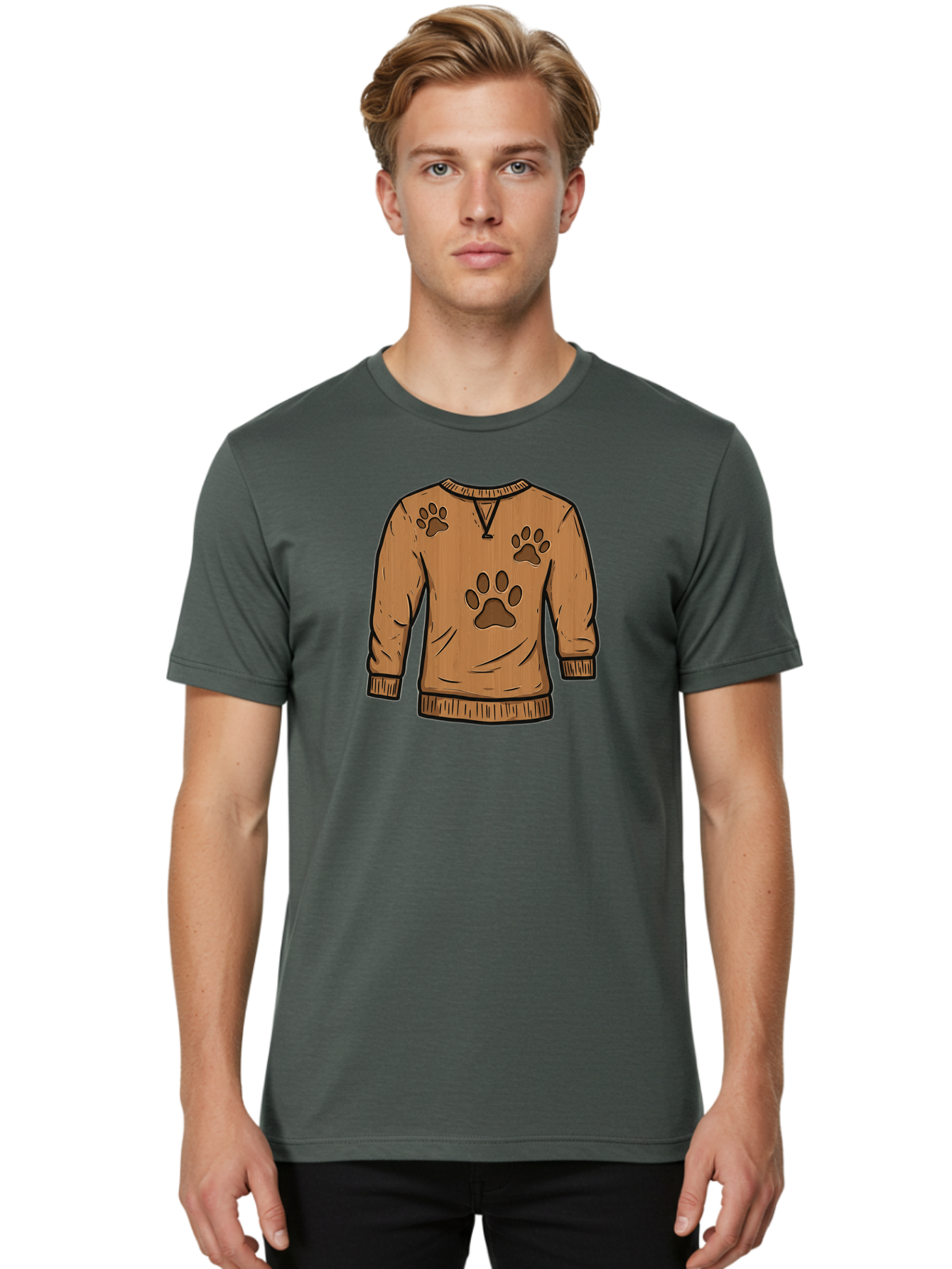Brown-Sweater-With-Paw-Prints Men'S Graphic Tee, 100% Cotton, Comfortable Casual Summer Wear, Machine Washable, Vintage Camera, Old Camera, Antique Camera, Black Camera, Classic Photography, Photography Equipment, Nostalgic Device, Bah614