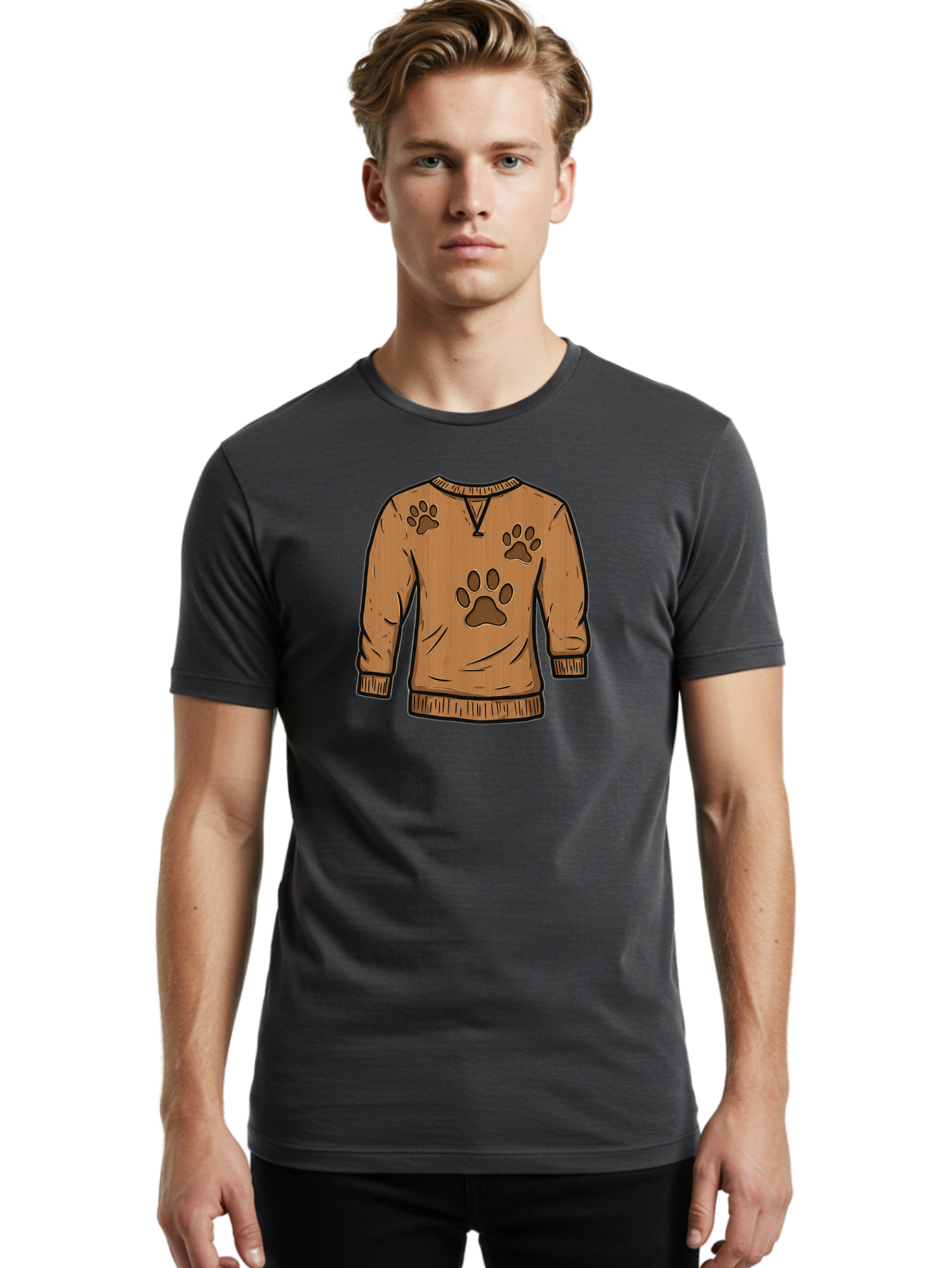 Brown-Sweater-With-Paw-Prints Men'S Graphic Tee, 100% Cotton, Comfortable Casual Summer Wear, Machine Washable, Vintage Camera, Old Camera, Antique Camera, Black Camera, Classic Photography, Photography Equipment, Nostalgic Device, Bah614