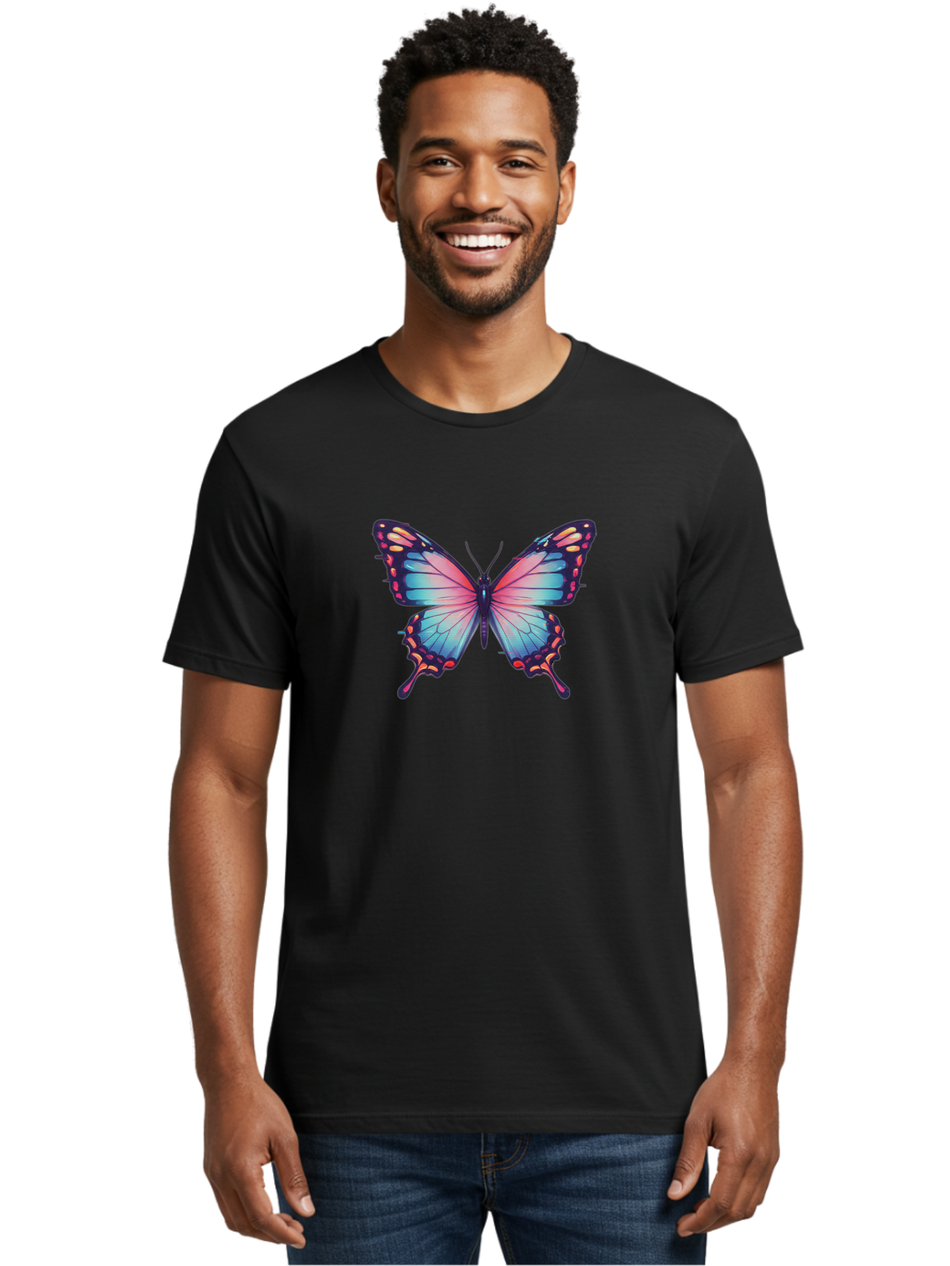 Butterfly-15 Men'S Graphic Tee, 100% Cotton, Comfortable Casual Summer Wear, Machine Washable, Vintage Camera, Old Camera, Antique Camera, Black Camera, Classic Photography, Photography Equipment, Nostalgic Device, Film Camera, Camera Art Bah647