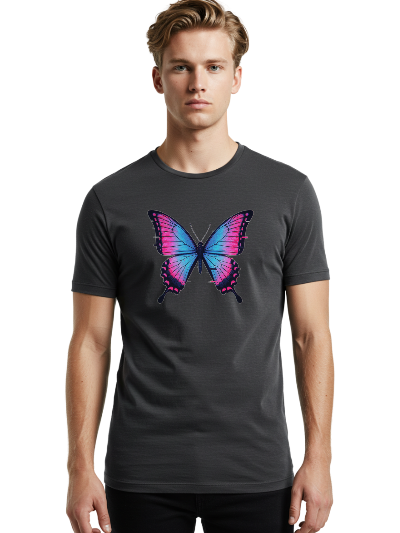 Butterfly-4 Men'S Graphic Tee, 100% Cotton, Comfortable Casual Summer Wear, Machine Washable, Vintage Camera, Old Camera, Antique Camera, Black Camera, Classic Photography, Photography Equipment, Nostalgic Device, Film Camera, Camera Art Bah664