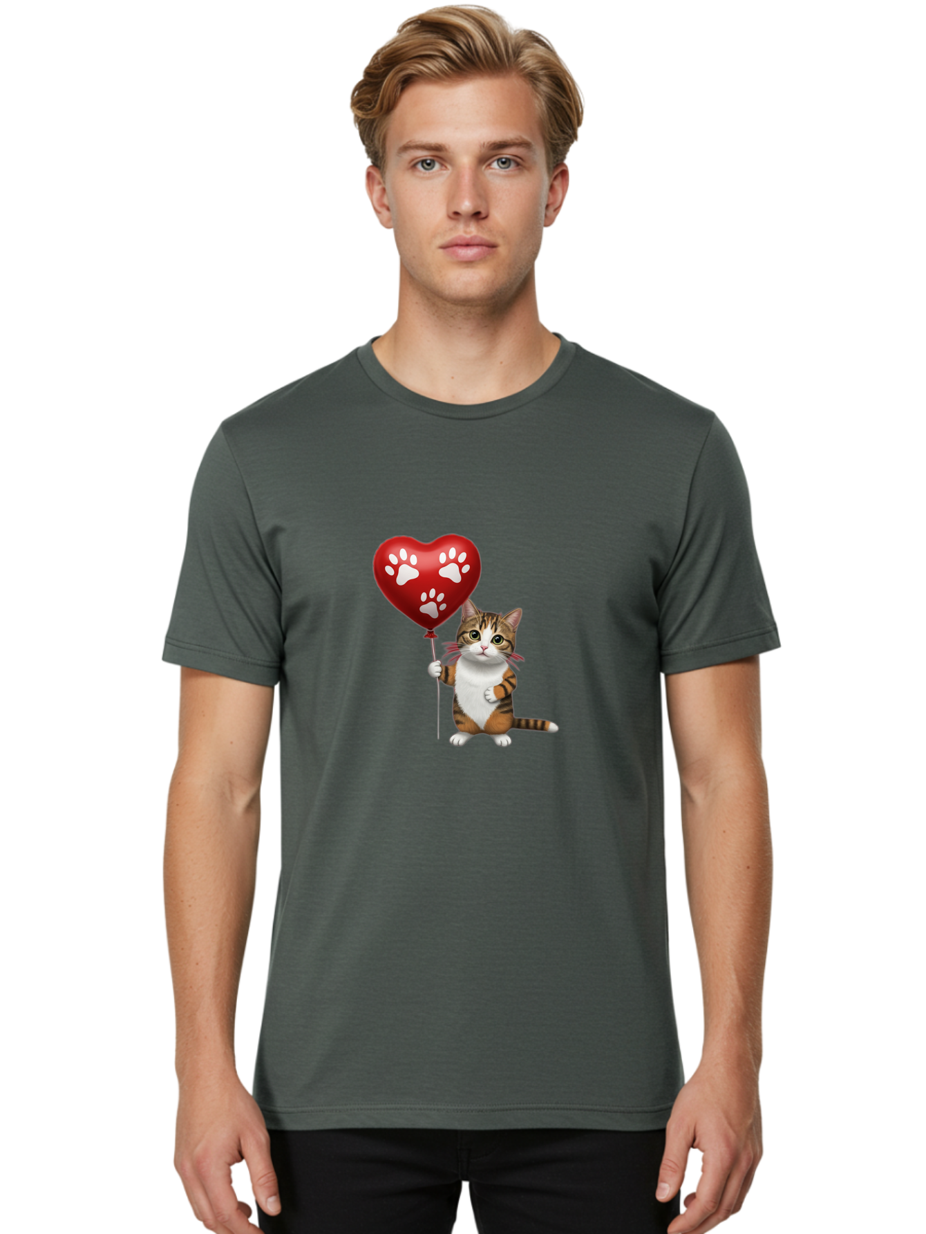 Cat-Holding-Heart-Balloon Men'S Graphic Tee, 100% Cotton, Comfortable Casual Summer Wear, Machine Washable, Vintage Camera, Old Camera, Antique Camera, Black Camera, Classic Photography, Photography Equipment, Nostalgic Device, Film Camera, Bah704