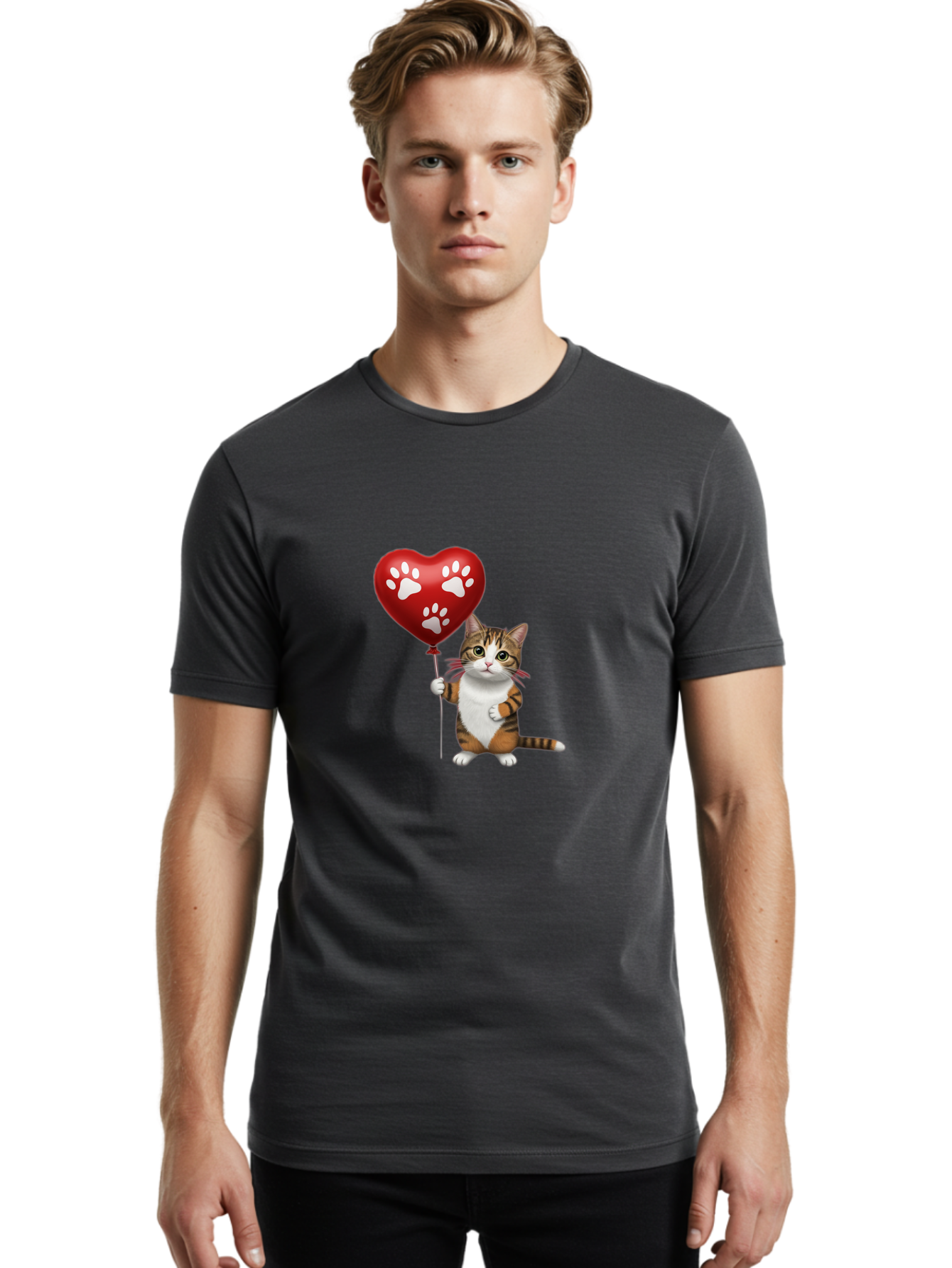Cat-Holding-Heart-Balloon Men'S Graphic Tee, 100% Cotton, Comfortable Casual Summer Wear, Machine Washable, Vintage Camera, Old Camera, Antique Camera, Black Camera, Classic Photography, Photography Equipment, Nostalgic Device, Film Camera, Bah704