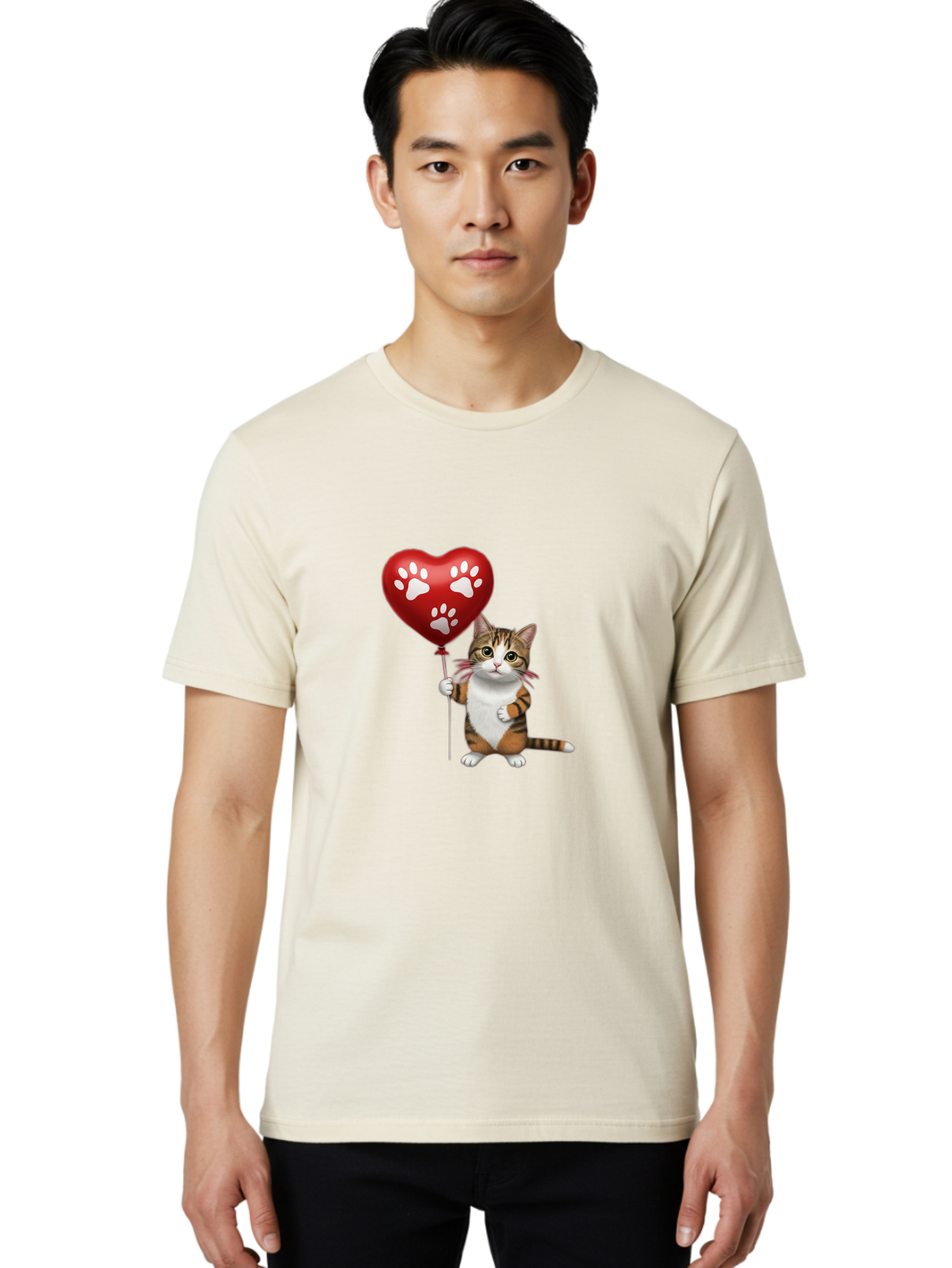 Cat-Holding-Heart-Balloon Men'S Graphic Tee, 100% Cotton, Comfortable Casual Summer Wear, Machine Washable, Vintage Camera, Old Camera, Antique Camera, Black Camera, Classic Photography, Photography Equipment, Nostalgic Device, Film Camera, Bah704