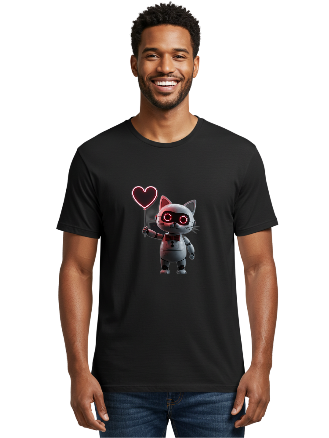 Cat-Robot-Heart Men'S Graphic Tee, 100% Cotton, Comfortable Casual Summer Wear, Machine Washable, Vintage Camera, Old Camera, Antique Camera, Black Camera, Classic Photography, Photography Equipment, Nostalgic Device, Film Camera, Camera Art Bah706