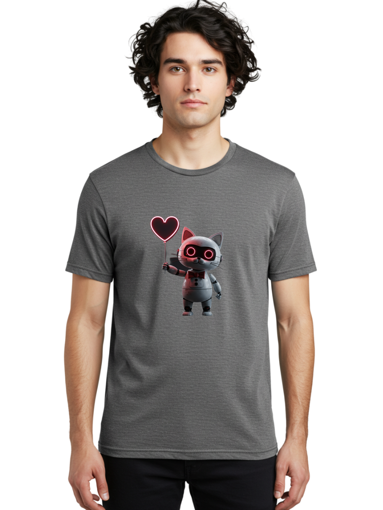 Cat-Robot-Heart Men'S Graphic Tee, 100% Cotton, Comfortable Casual Summer Wear, Machine Washable, Vintage Camera, Old Camera, Antique Camera, Black Camera, Classic Photography, Photography Equipment, Nostalgic Device, Film Camera, Camera Art Bah706