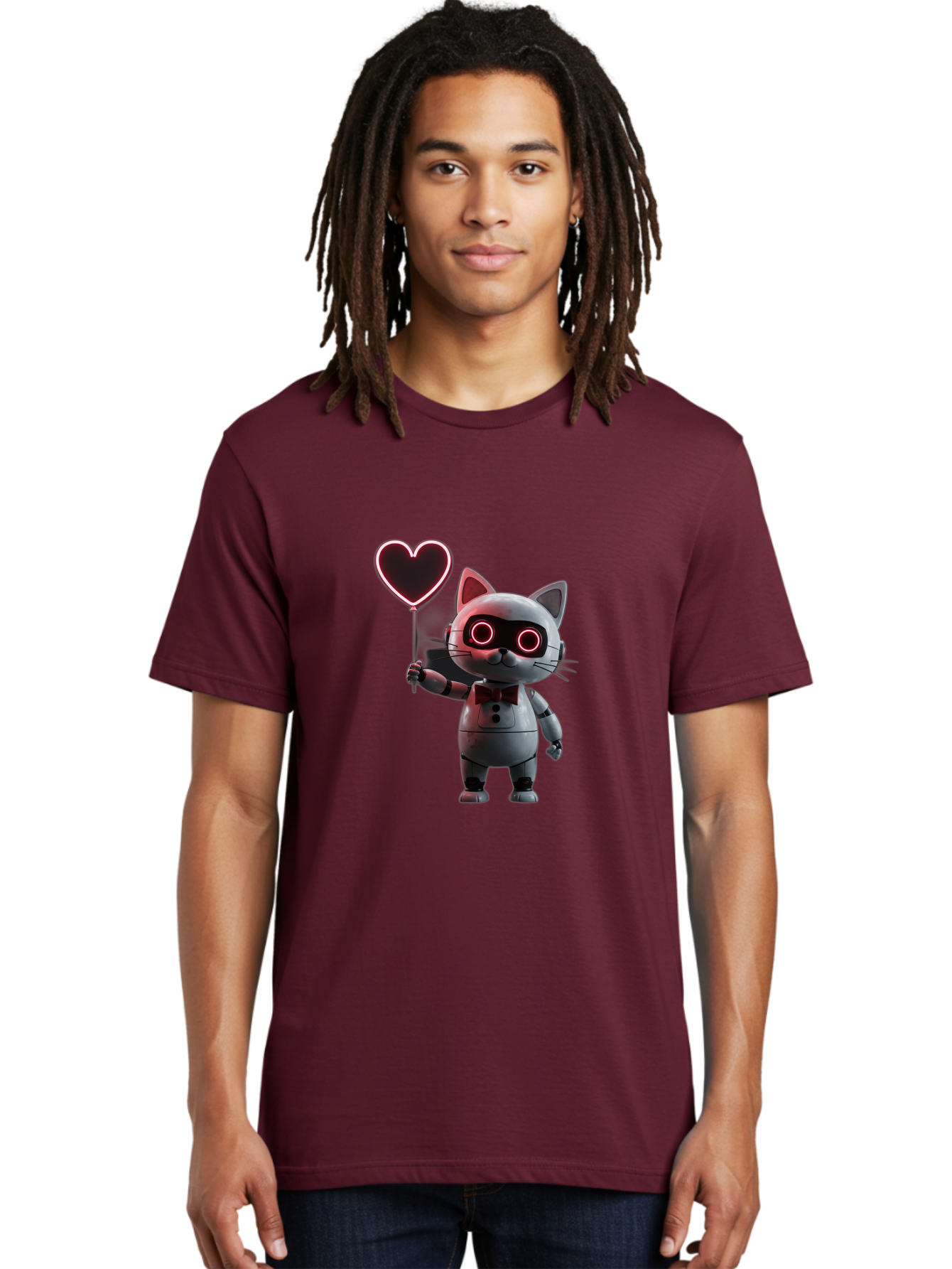 Cat-Robot-Heart Men'S Graphic Tee, 100% Cotton, Comfortable Casual Summer Wear, Machine Washable, Vintage Camera, Old Camera, Antique Camera, Black Camera, Classic Photography, Photography Equipment, Nostalgic Device, Film Camera, Camera Art Bah706