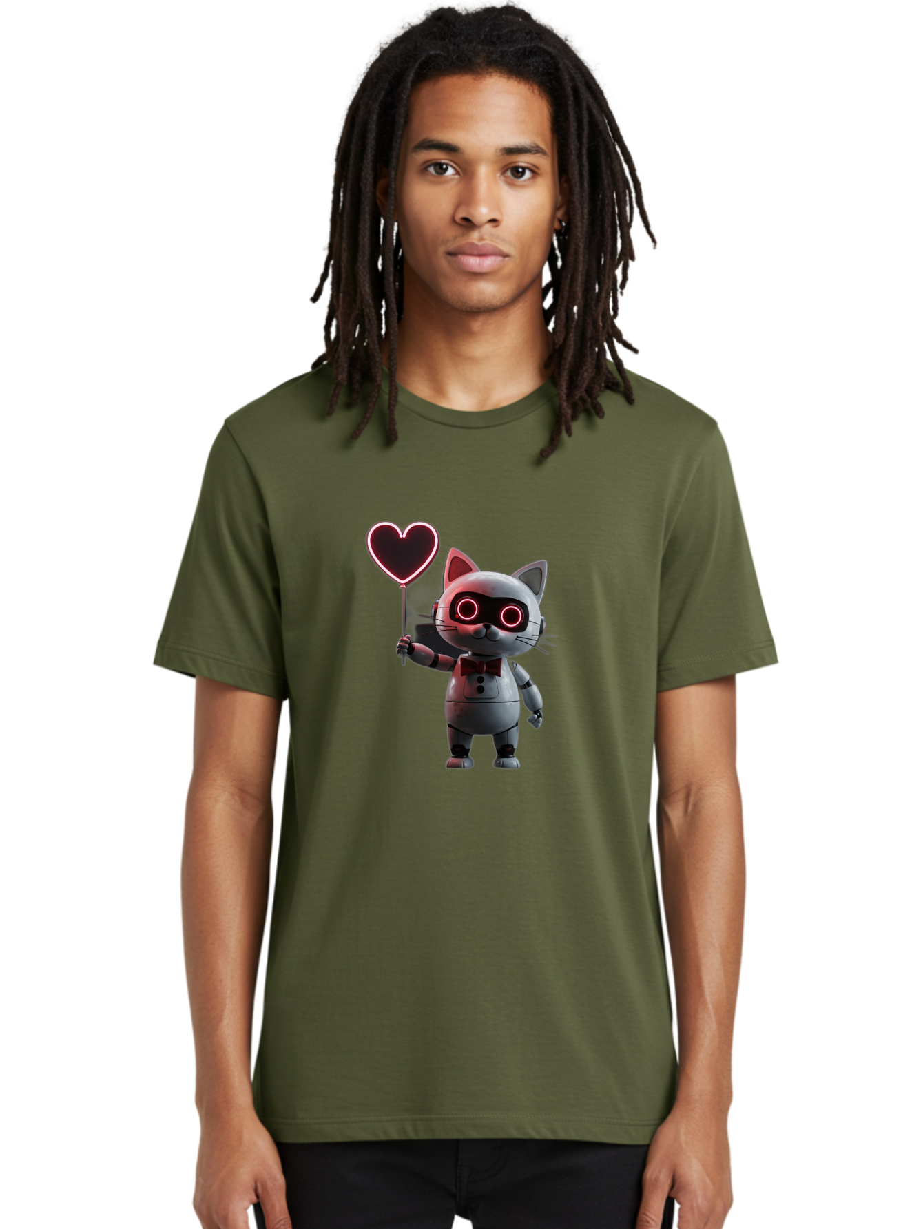 Cat-Robot-Heart Men'S Graphic Tee, 100% Cotton, Comfortable Casual Summer Wear, Machine Washable, Vintage Camera, Old Camera, Antique Camera, Black Camera, Classic Photography, Photography Equipment, Nostalgic Device, Film Camera, Camera Art Bah706