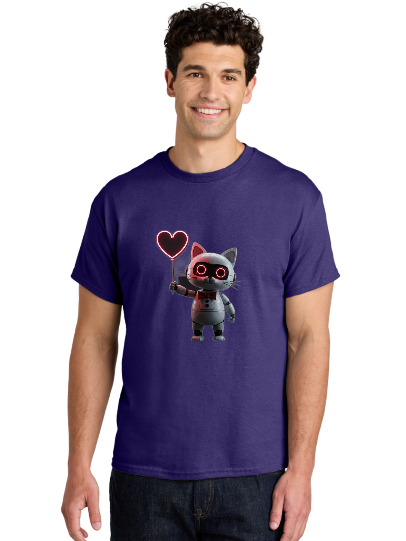 Cat-Robot-Heart Men'S Graphic Tee, 100% Cotton, Comfortable Casual Summer Wear, Machine Washable, Vintage Camera, Old Camera, Antique Camera, Black Camera, Classic Photography, Photography Equipment, Nostalgic Device, Film Camera, Camera Art Bah706