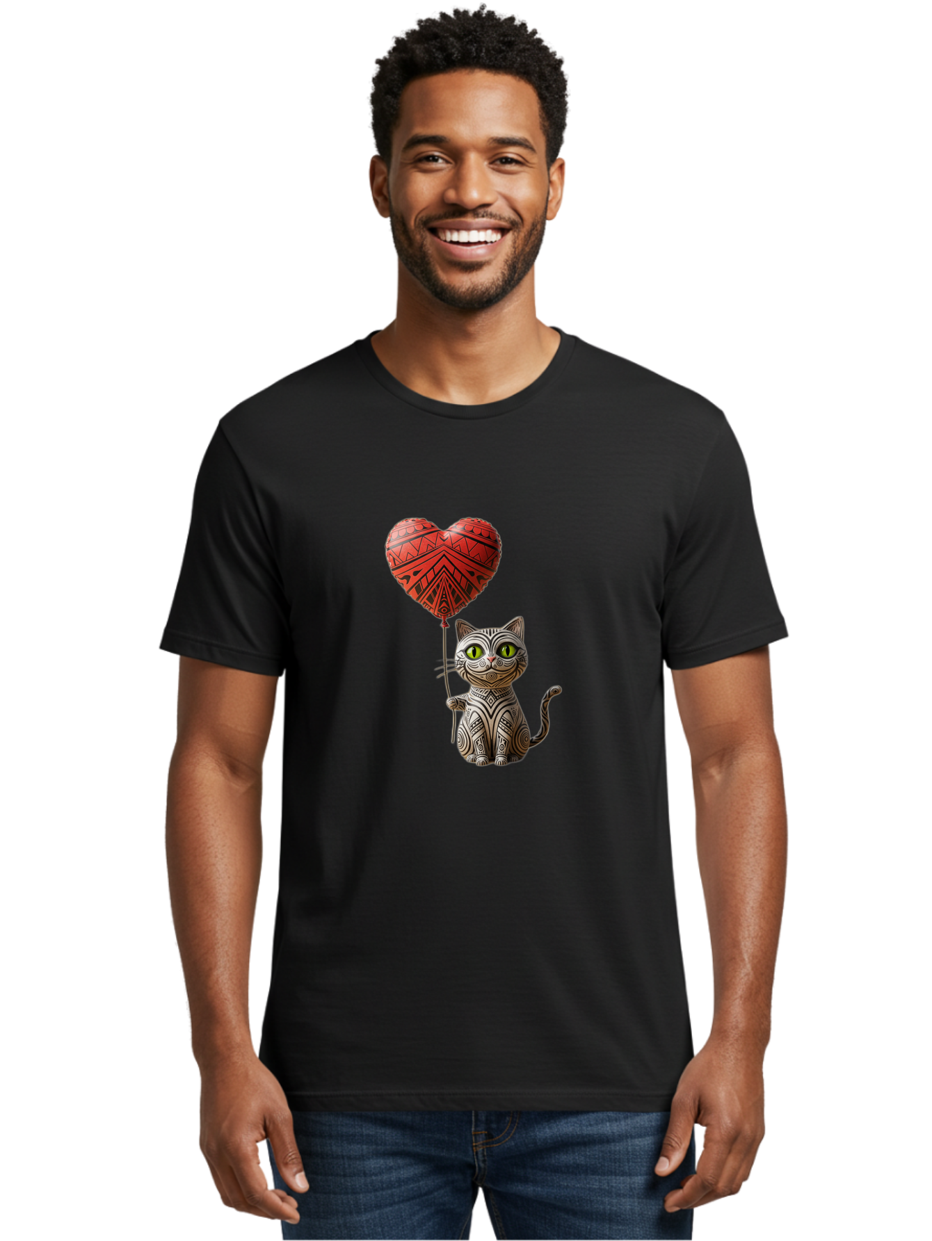 Cat-With-Heart-Balloon-1 Men'S Graphic Tee, 100% Cotton, Comfortable Casual Summer Wear, Machine Washable, Vintage Camera, Old Camera, Antique Camera, Black Camera, Classic Photography, Photography Equipment, Nostalgic Device, Film Camera, Bah708