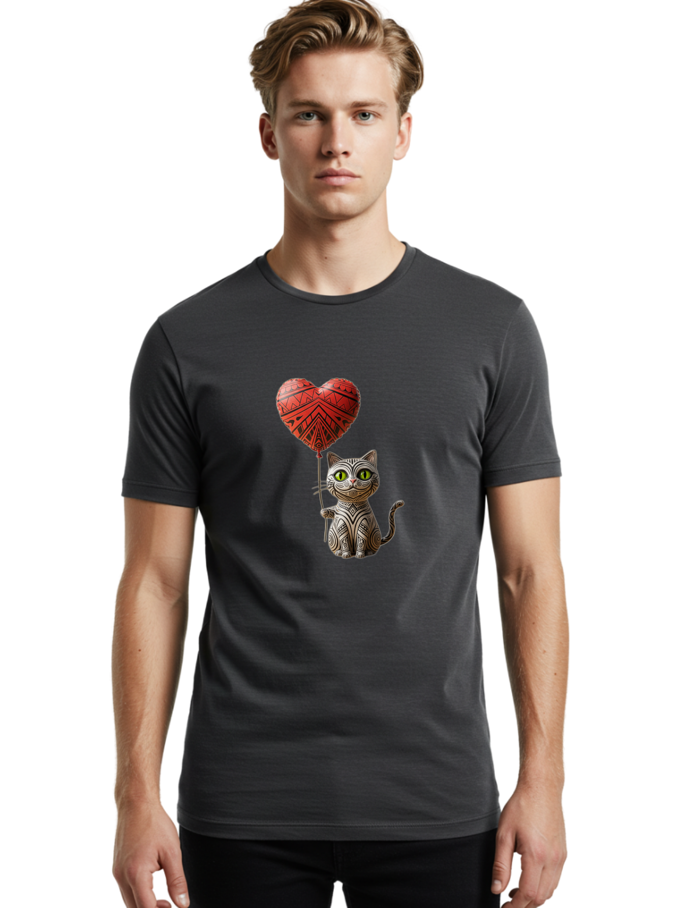 Cat-With-Heart-Balloon-1 Men'S Graphic Tee, 100% Cotton, Comfortable Casual Summer Wear, Machine Washable, Vintage Camera, Old Camera, Antique Camera, Black Camera, Classic Photography, Photography Equipment, Nostalgic Device, Film Camera, Bah708