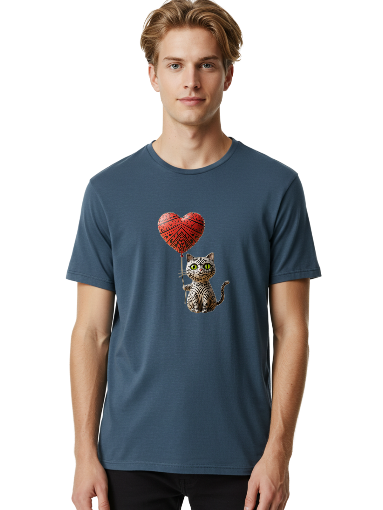 Cat-With-Heart-Balloon-1 Men'S Graphic Tee, 100% Cotton, Comfortable Casual Summer Wear, Machine Washable, Vintage Camera, Old Camera, Antique Camera, Black Camera, Classic Photography, Photography Equipment, Nostalgic Device, Film Camera, Bah708