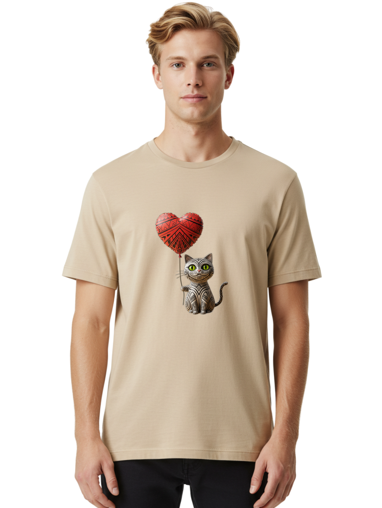 Cat-With-Heart-Balloon-1 Men'S Graphic Tee, 100% Cotton, Comfortable Casual Summer Wear, Machine Washable, Vintage Camera, Old Camera, Antique Camera, Black Camera, Classic Photography, Photography Equipment, Nostalgic Device, Film Camera, Bah708