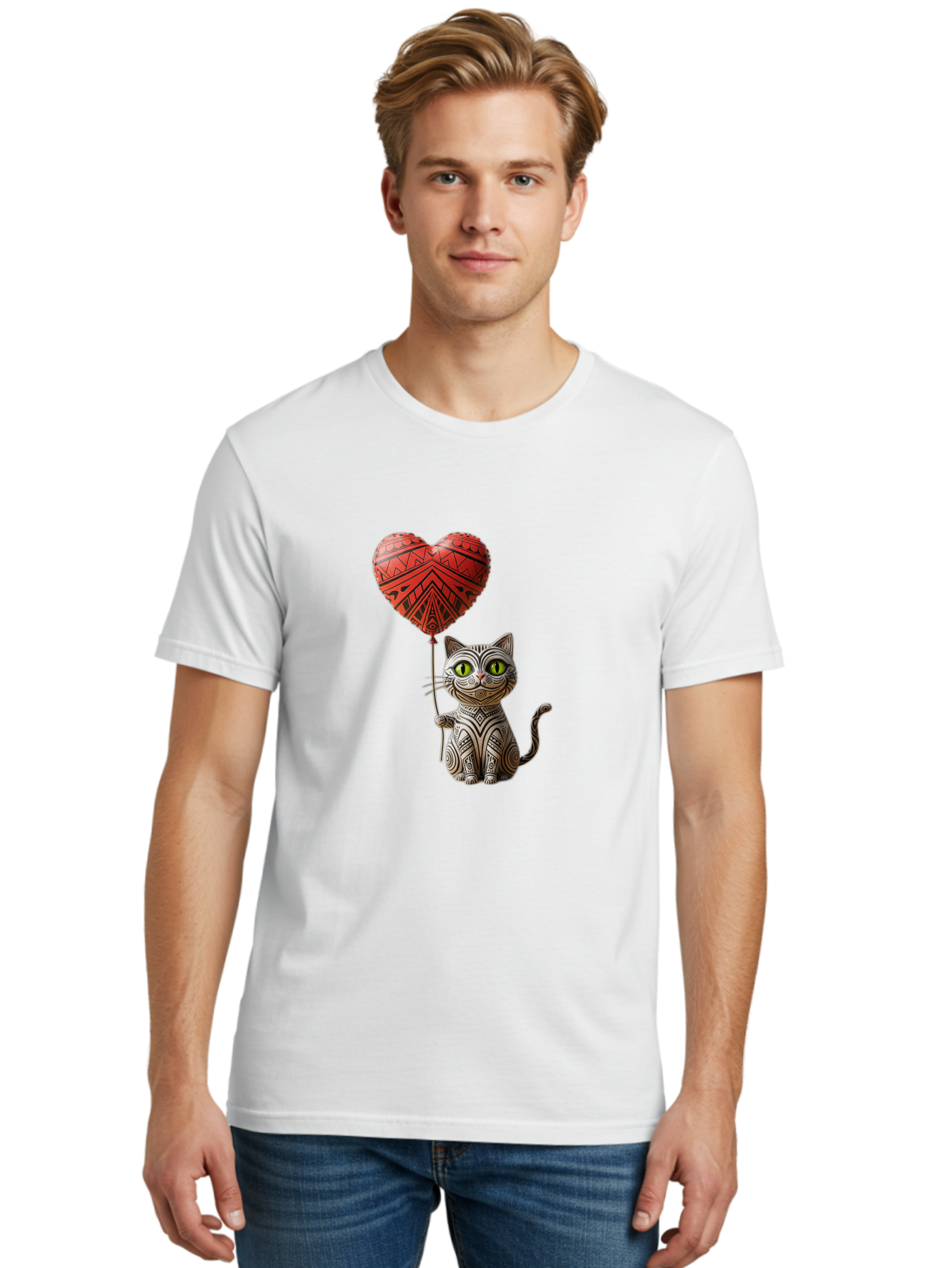 Cat-With-Heart-Balloon-1 Men'S Graphic Tee, 100% Cotton, Comfortable Casual Summer Wear, Machine Washable, Vintage Camera, Old Camera, Antique Camera, Black Camera, Classic Photography, Photography Equipment, Nostalgic Device, Film Camera, Bah708
