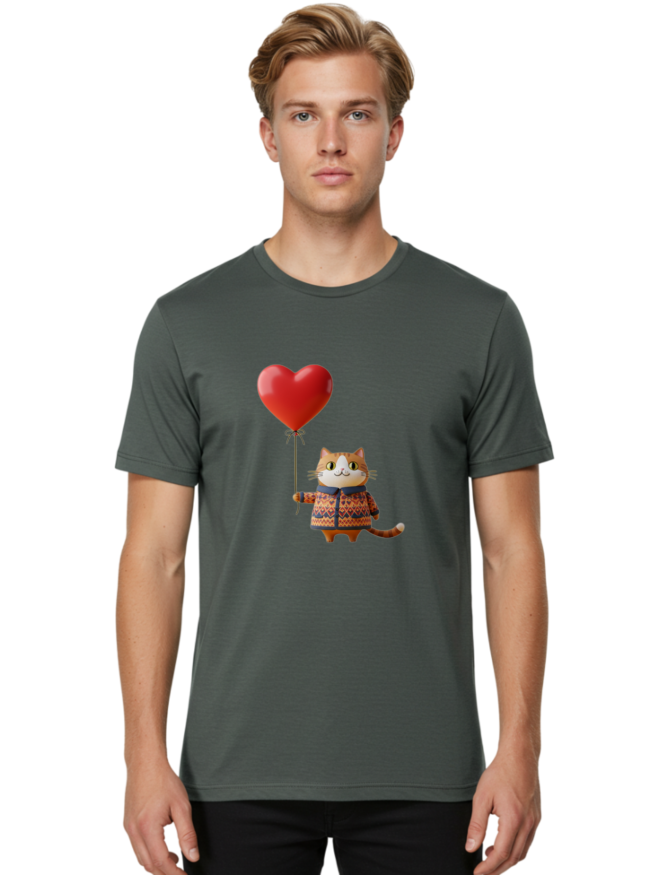 Cat-With-Heart-Balloon-3 Men'S Graphic Tee, 100% Cotton, Comfortable Casual Summer Wear, Machine Washable, Vintage Camera, Old Camera, Antique Camera, Black Camera, Classic Photography, Photography Equipment, Nostalgic Device, Film Camera, Bah710