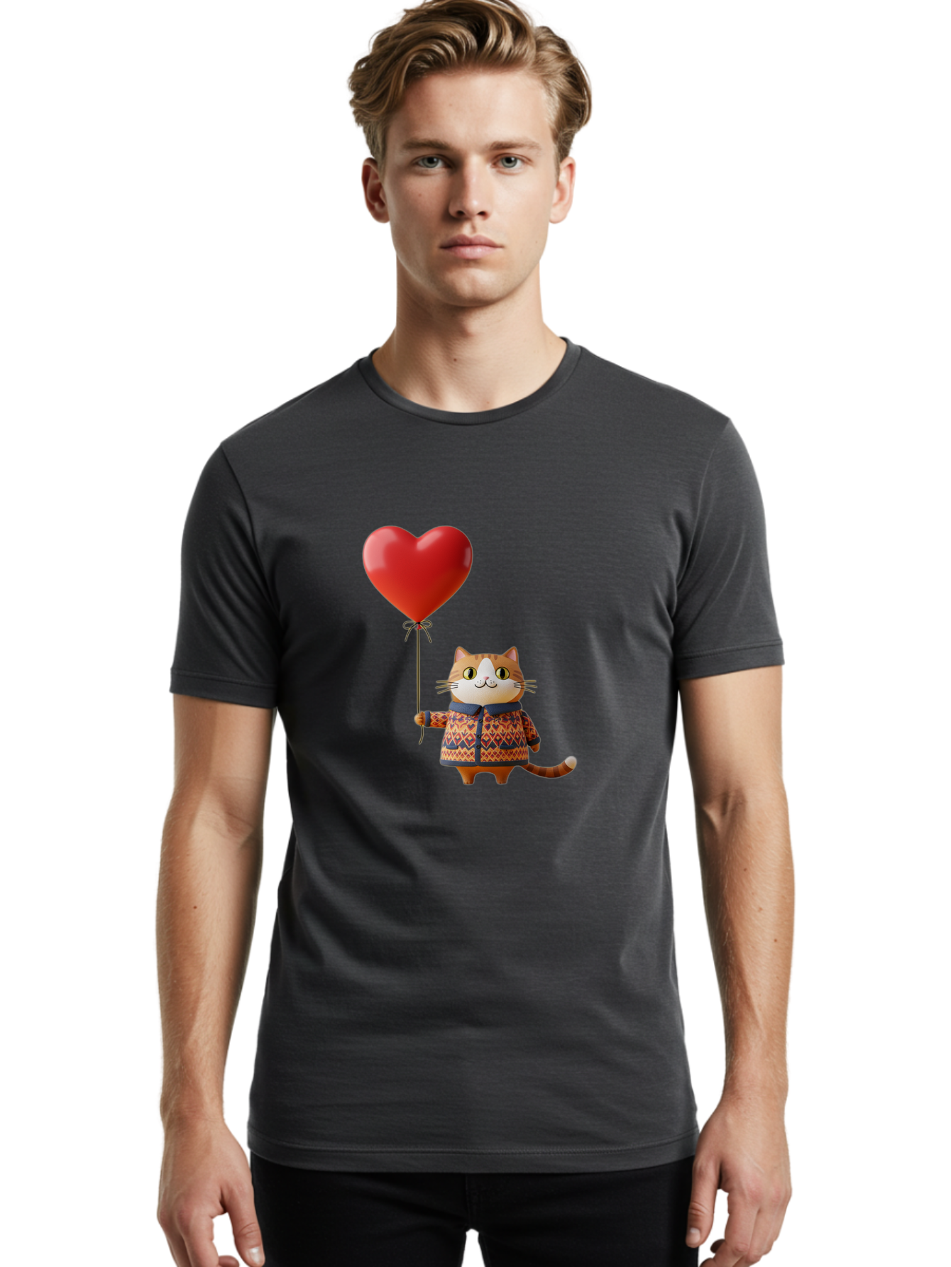 Cat-With-Heart-Balloon-3 Men'S Graphic Tee, 100% Cotton, Comfortable Casual Summer Wear, Machine Washable, Vintage Camera, Old Camera, Antique Camera, Black Camera, Classic Photography, Photography Equipment, Nostalgic Device, Film Camera, Bah710