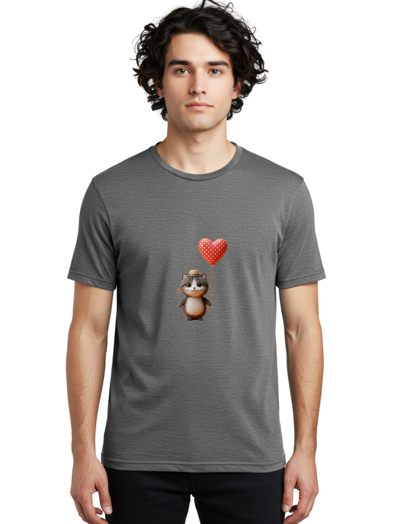 Cat-With-Heart-Balloon-4 Men'S Graphic Tee, 100% Cotton, Comfortable Casual Summer Wear, Machine Washable, Vintage Camera, Old Camera, Antique Camera, Black Camera, Classic Photography, Photography Equipment, Nostalgic Device, Film Camera, Bah711