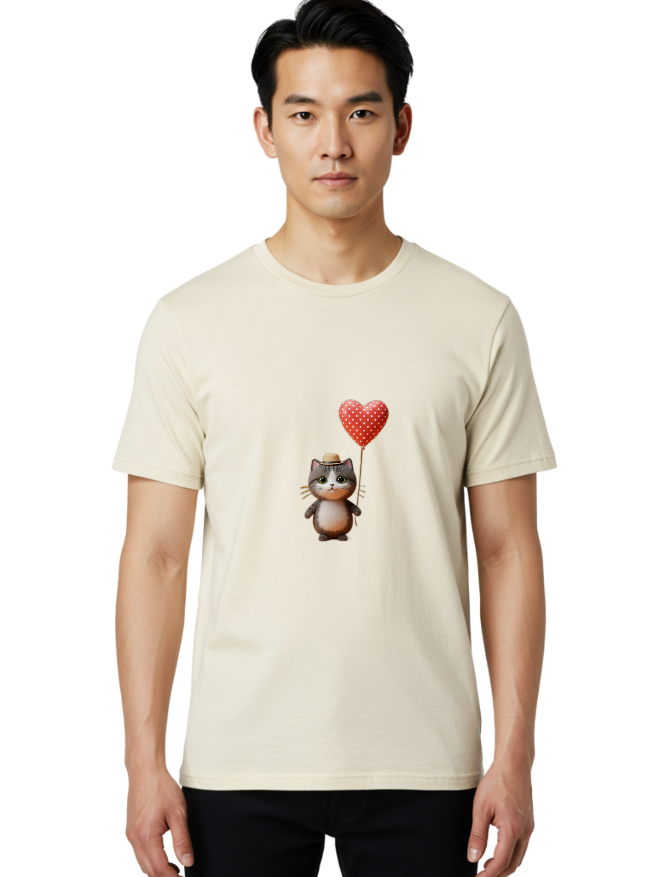 Cat-With-Heart-Balloon-4 Men'S Graphic Tee, 100% Cotton, Comfortable Casual Summer Wear, Machine Washable, Vintage Camera, Old Camera, Antique Camera, Black Camera, Classic Photography, Photography Equipment, Nostalgic Device, Film Camera, Bah711