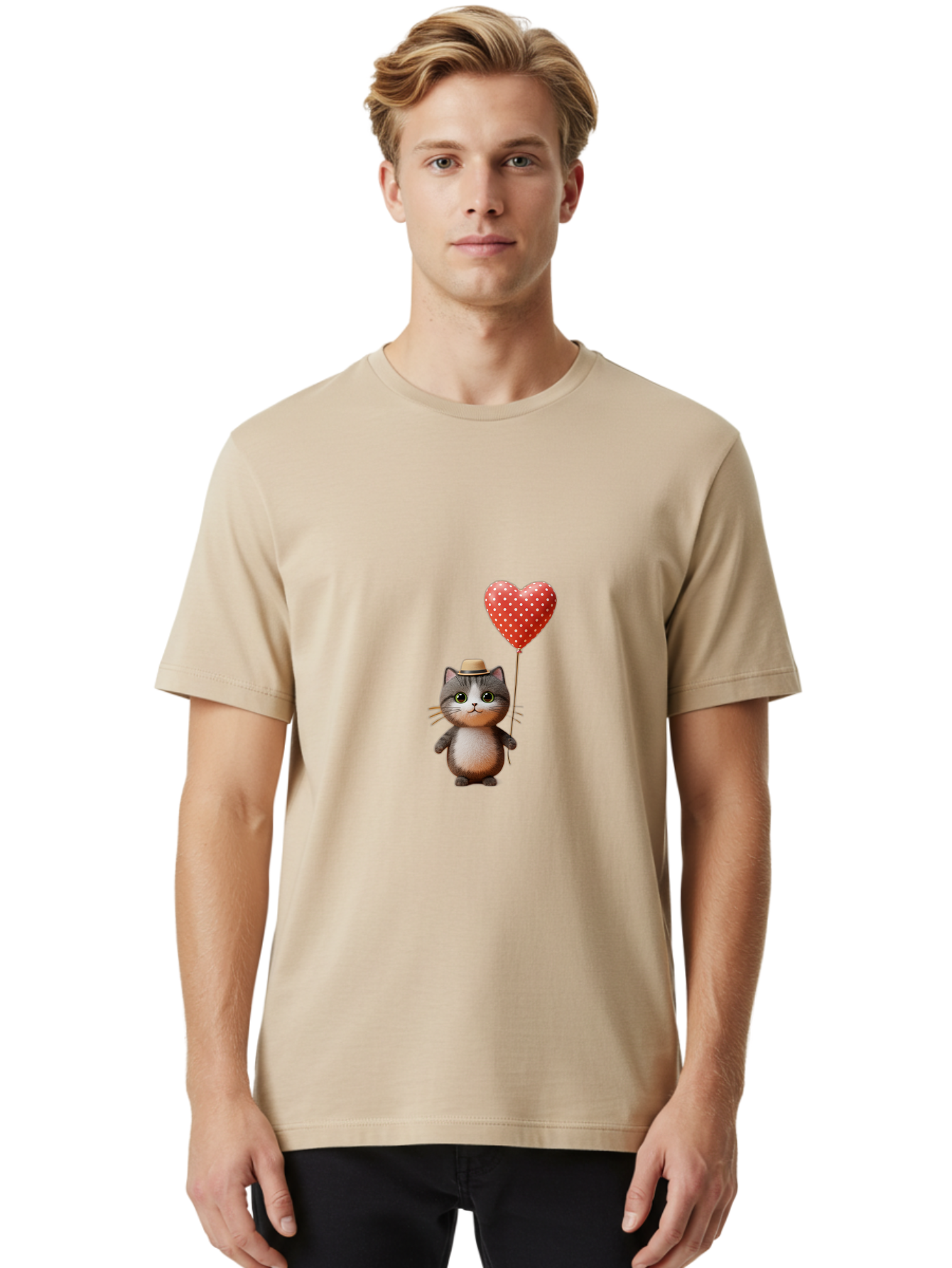 Cat-With-Heart-Balloon-4 Men'S Graphic Tee, 100% Cotton, Comfortable Casual Summer Wear, Machine Washable, Vintage Camera, Old Camera, Antique Camera, Black Camera, Classic Photography, Photography Equipment, Nostalgic Device, Film Camera, Bah711