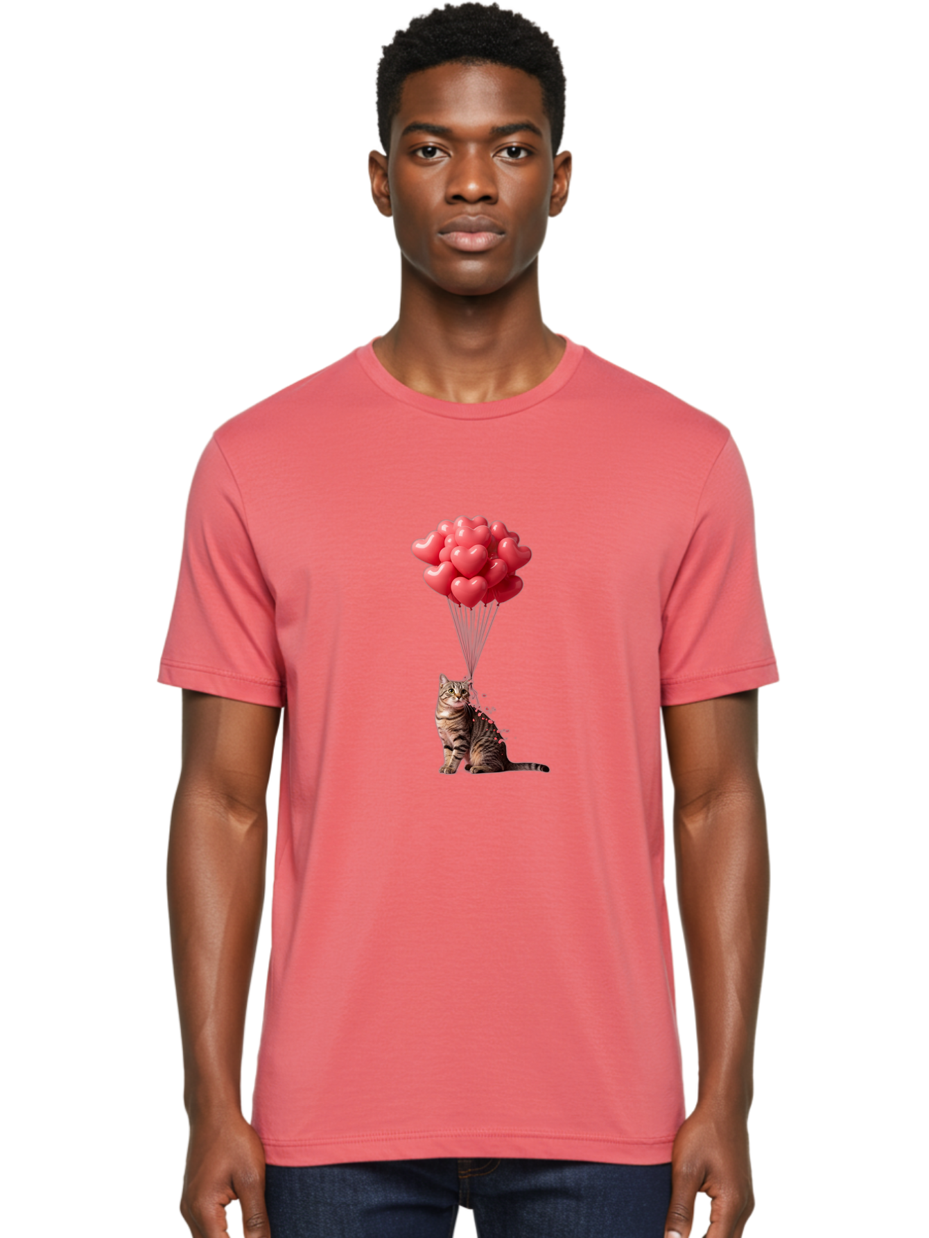Cat-With-Heart-Balloons-1 Men'S Graphic Tee, 100% Cotton, Comfortable Casual Summer Wear, Machine Washable, Vintage Camera, Old Camera, Antique Camera, Black Camera, Classic Photography, Photography Equipment, Nostalgic Device, Film Camera, Bah713