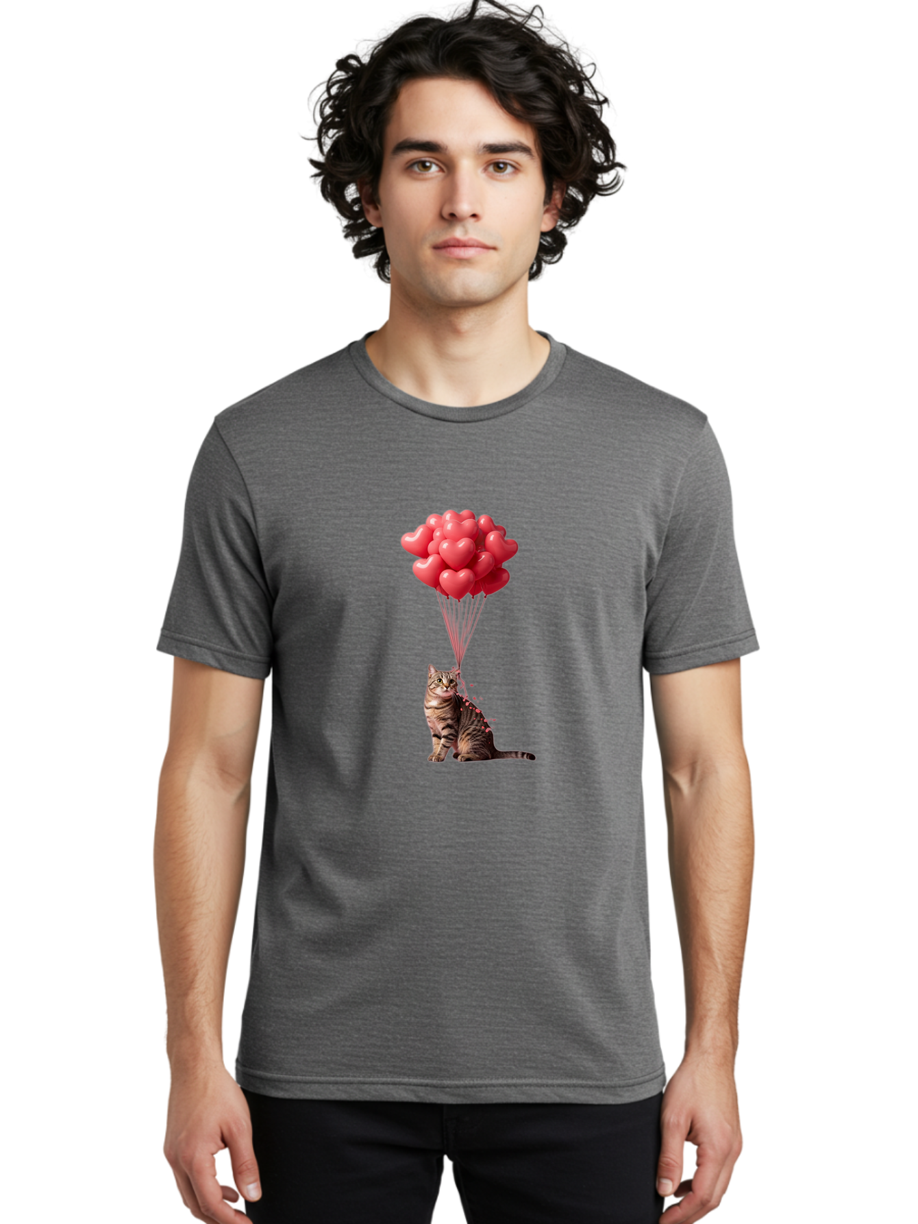 Cat-With-Heart-Balloons-1 Men'S Graphic Tee, 100% Cotton, Comfortable Casual Summer Wear, Machine Washable, Vintage Camera, Old Camera, Antique Camera, Black Camera, Classic Photography, Photography Equipment, Nostalgic Device, Film Camera, Bah713