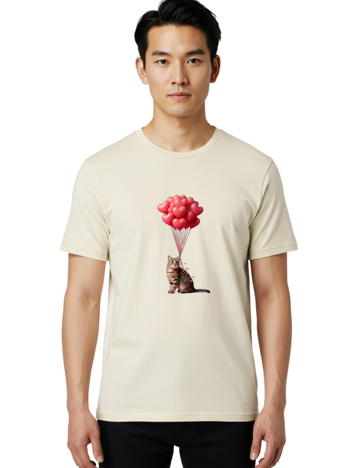 Cat-With-Heart-Balloons-1 Men'S Graphic Tee, 100% Cotton, Comfortable Casual Summer Wear, Machine Washable, Vintage Camera, Old Camera, Antique Camera, Black Camera, Classic Photography, Photography Equipment, Nostalgic Device, Film Camera, Bah713