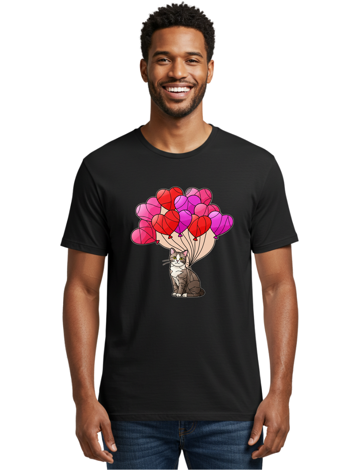 Cat-With-Heart-Balloons-2 Men'S Graphic Tee, 100% Cotton, Comfortable Casual Summer Wear, Machine Washable, Vintage Camera, Old Camera, Antique Camera, Black Camera, Classic Photography, Photography Equipment, Nostalgic Device, Film Camera, Bah714