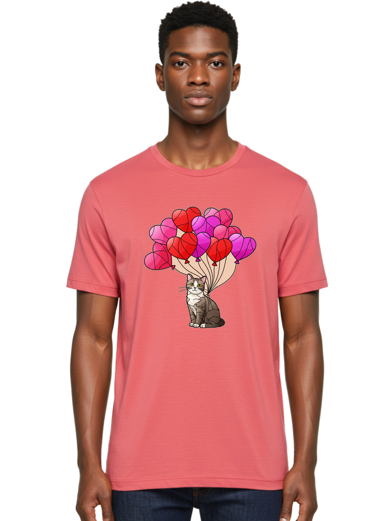 Cat-With-Heart-Balloons-2 Men'S Graphic Tee, 100% Cotton, Comfortable Casual Summer Wear, Machine Washable, Vintage Camera, Old Camera, Antique Camera, Black Camera, Classic Photography, Photography Equipment, Nostalgic Device, Film Camera, Bah714