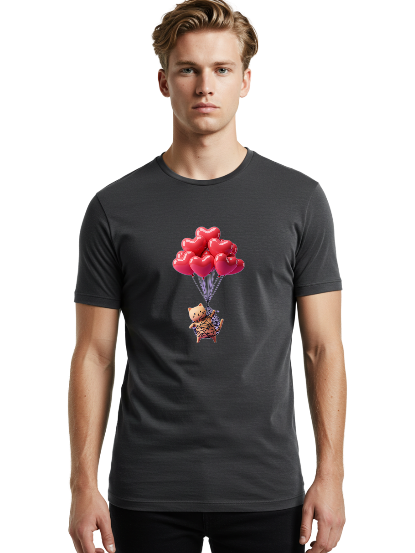 Cat-With-Heart-Balloons Men'S Graphic Tee, 100% Cotton, Comfortable Casual Summer Wear, Machine Washable, Vintage Camera, Old Camera, Antique Camera, Black Camera, Classic Photography, Photography Equipment, Nostalgic Device, Film Camera, Bah715