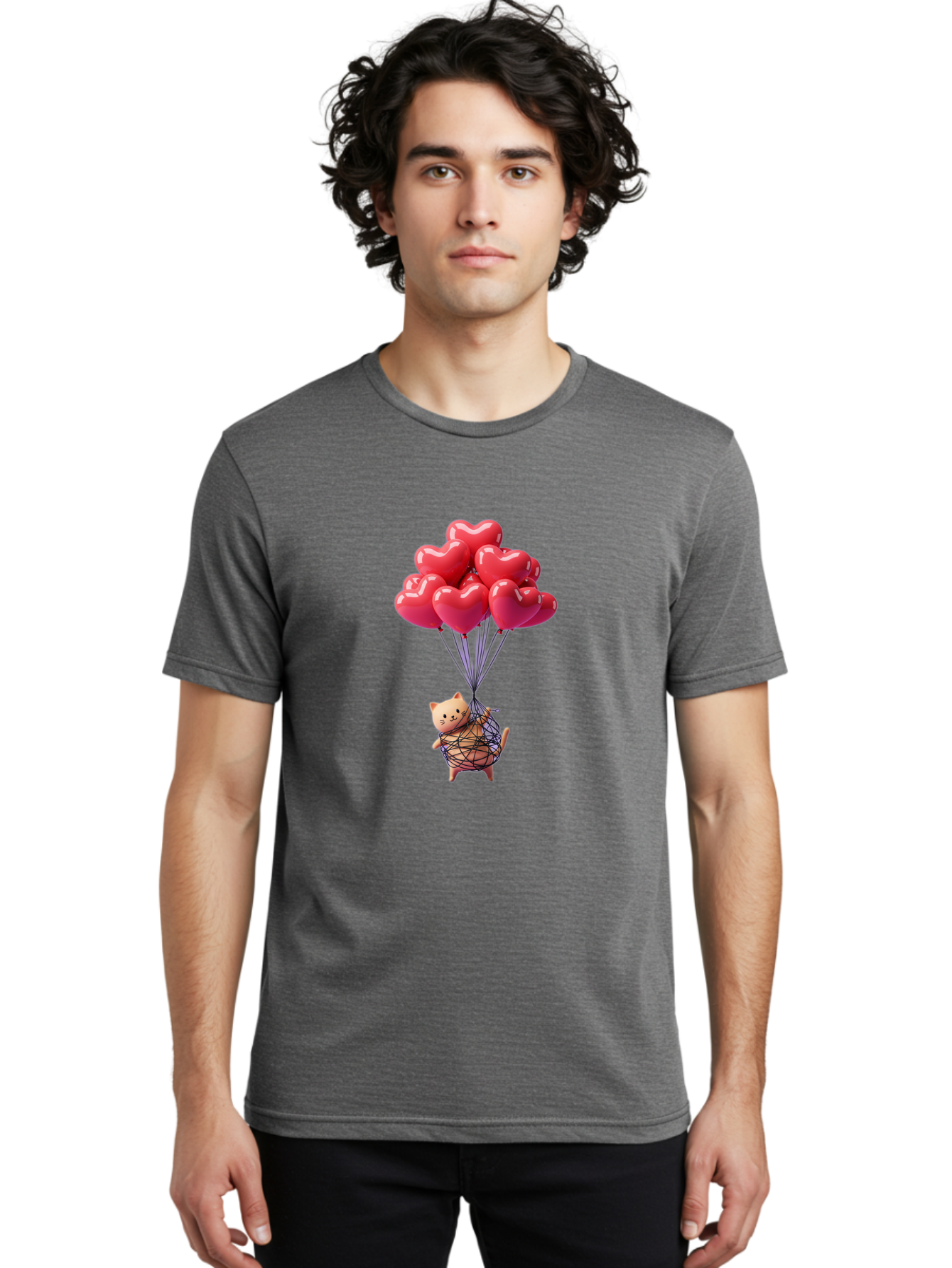 Cat-With-Heart-Balloons Men'S Graphic Tee, 100% Cotton, Comfortable Casual Summer Wear, Machine Washable, Vintage Camera, Old Camera, Antique Camera, Black Camera, Classic Photography, Photography Equipment, Nostalgic Device, Film Camera, Bah715