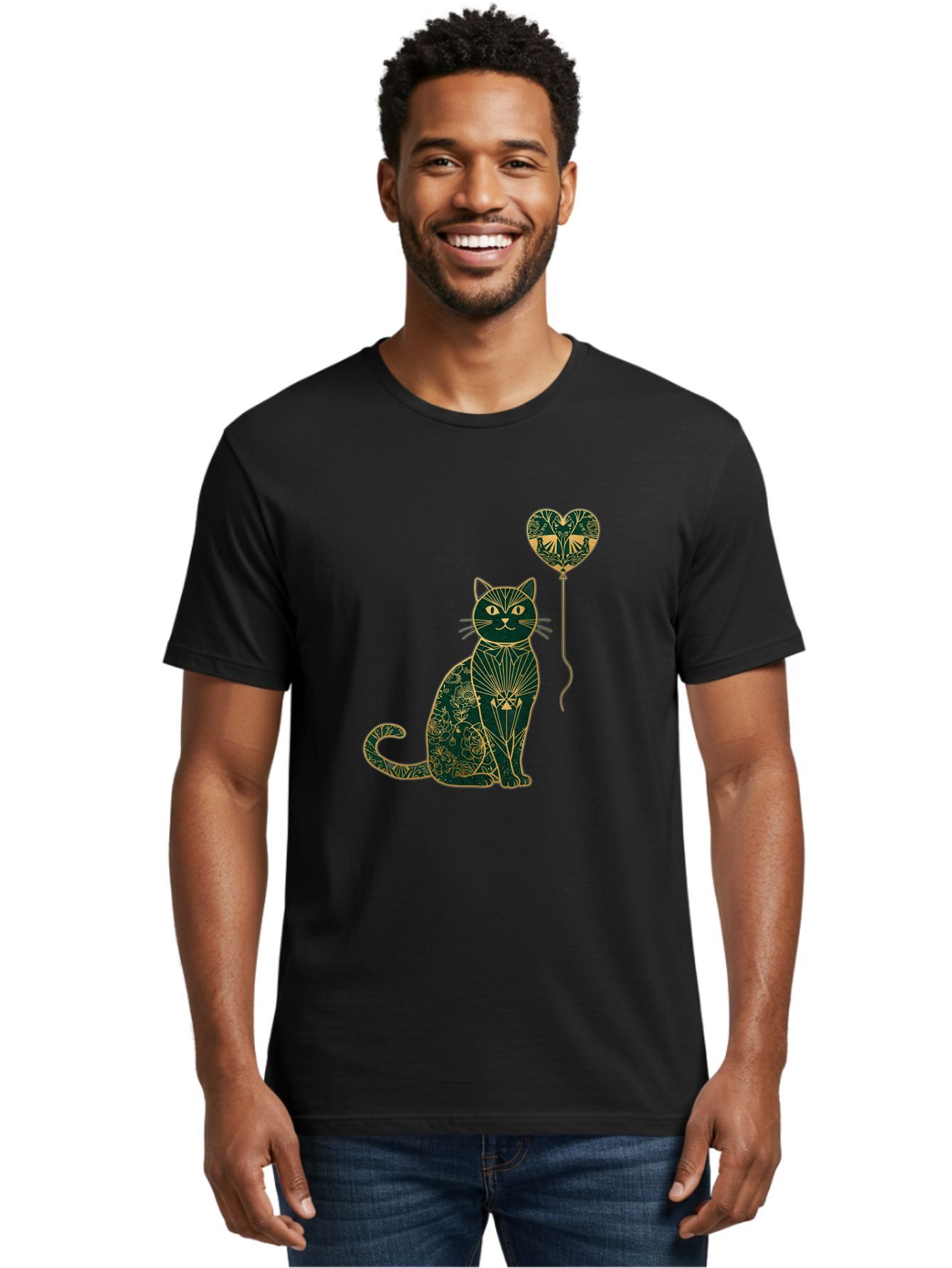 Cat-With-Heart-Shaped-Balloon-1 Men'S Graphic Tee, 100% Cotton, Comfortable Casual Summer Wear, Machine Washable, Vintage Camera, Old Camera, Antique Camera, Black Camera, Classic Photography, Photography Equipment, Nostalgic Device, Bah716
