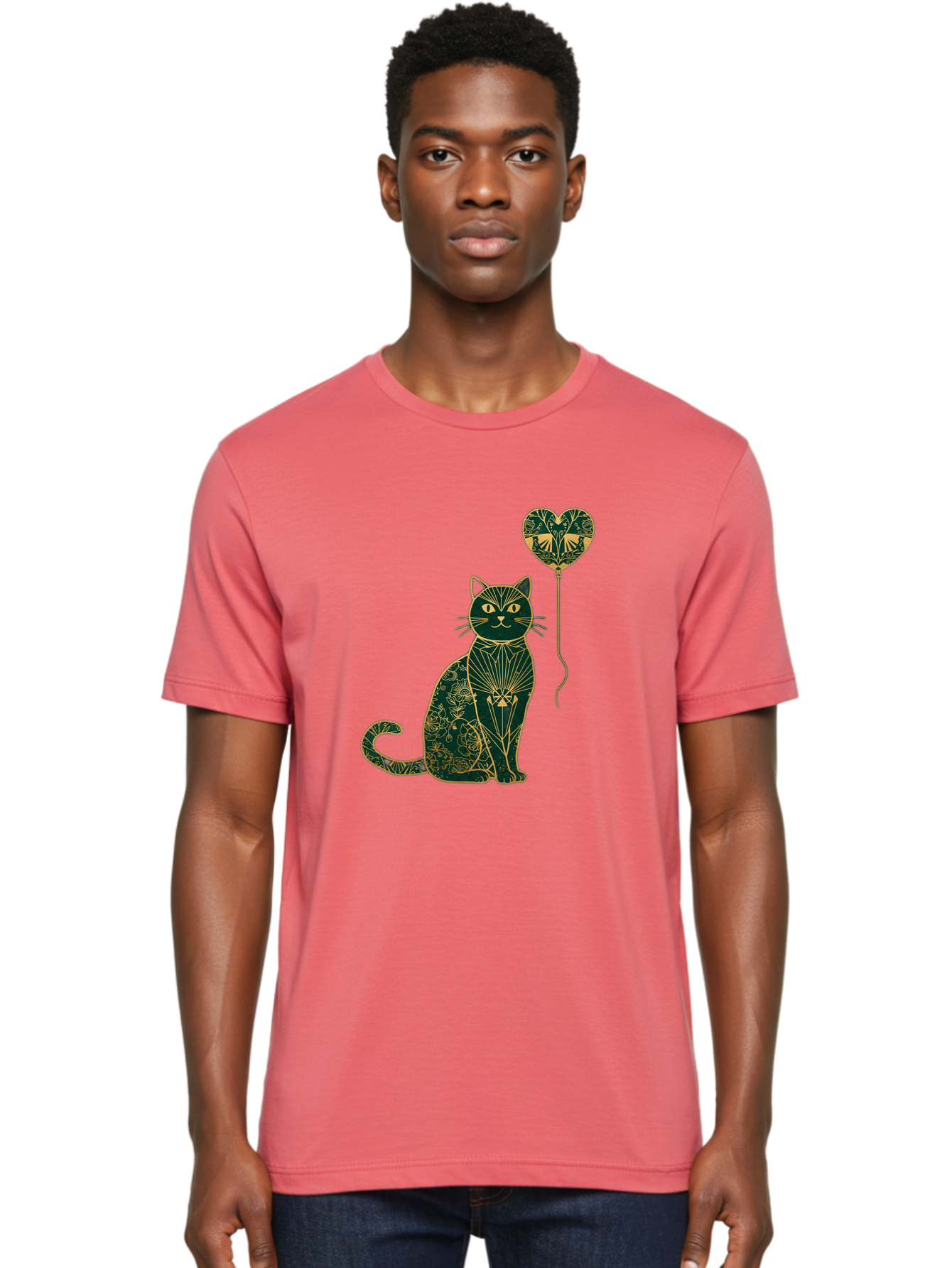 Cat-With-Heart-Shaped-Balloon-1 Men'S Graphic Tee, 100% Cotton, Comfortable Casual Summer Wear, Machine Washable, Vintage Camera, Old Camera, Antique Camera, Black Camera, Classic Photography, Photography Equipment, Nostalgic Device, Bah716