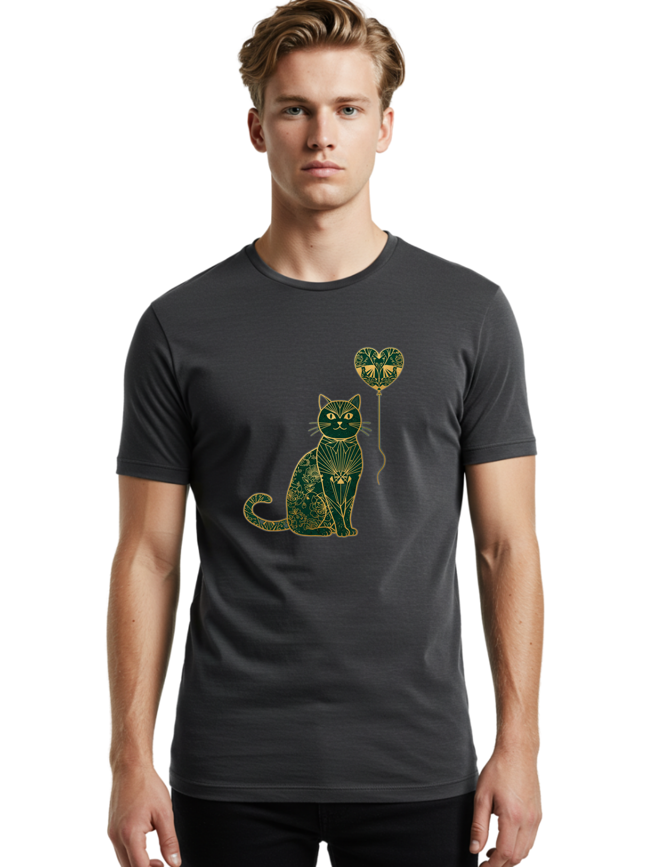 Cat-With-Heart-Shaped-Balloon-1 Men'S Graphic Tee, 100% Cotton, Comfortable Casual Summer Wear, Machine Washable, Vintage Camera, Old Camera, Antique Camera, Black Camera, Classic Photography, Photography Equipment, Nostalgic Device, Bah716