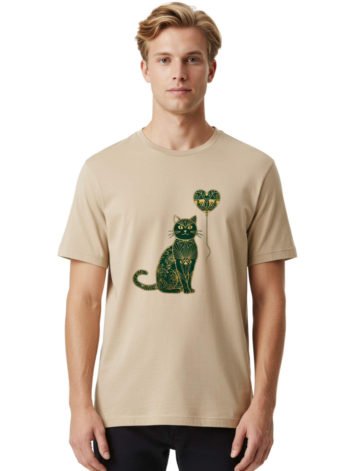 Cat-With-Heart-Shaped-Balloon-1 Men'S Graphic Tee, 100% Cotton, Comfortable Casual Summer Wear, Machine Washable, Vintage Camera, Old Camera, Antique Camera, Black Camera, Classic Photography, Photography Equipment, Nostalgic Device, Bah716