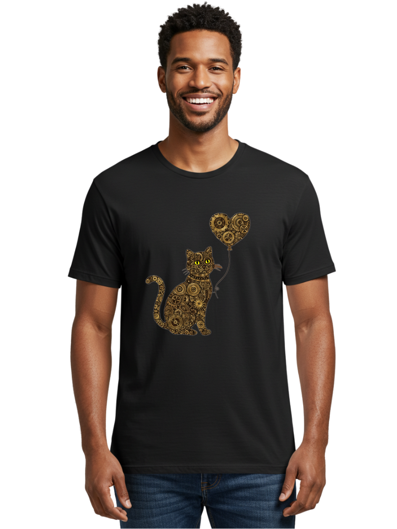 Cat-With-Heart-Shaped-Balloon Men'S Graphic Tee, 100% Cotton, Comfortable Casual Summer Wear, Machine Washable, Vintage Camera, Old Camera, Antique Camera, Black Camera, Classic Photography, Photography Equipment, Nostalgic Device, Bah717