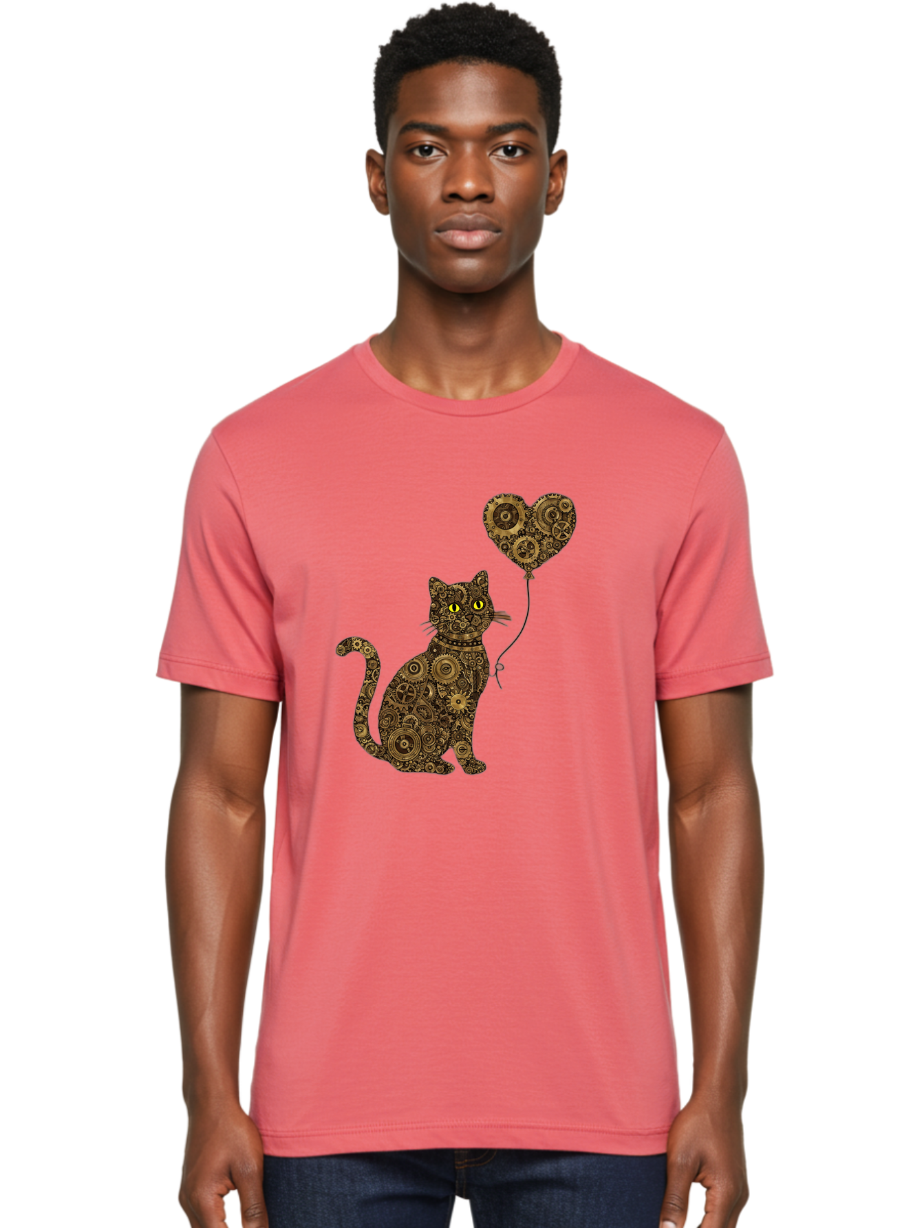 Cat-With-Heart-Shaped-Balloon Men'S Graphic Tee, 100% Cotton, Comfortable Casual Summer Wear, Machine Washable, Vintage Camera, Old Camera, Antique Camera, Black Camera, Classic Photography, Photography Equipment, Nostalgic Device, Bah717