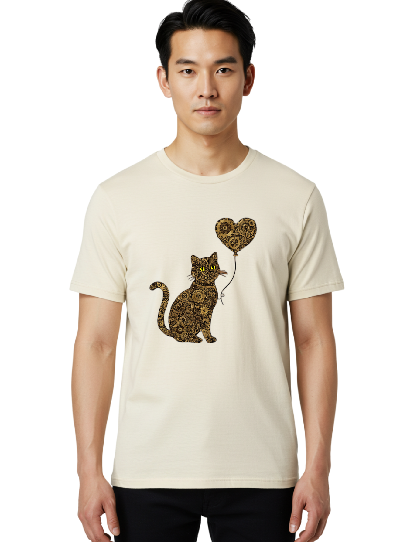 Cat-With-Heart-Shaped-Balloon Men'S Graphic Tee, 100% Cotton, Comfortable Casual Summer Wear, Machine Washable, Vintage Camera, Old Camera, Antique Camera, Black Camera, Classic Photography, Photography Equipment, Nostalgic Device, Bah717