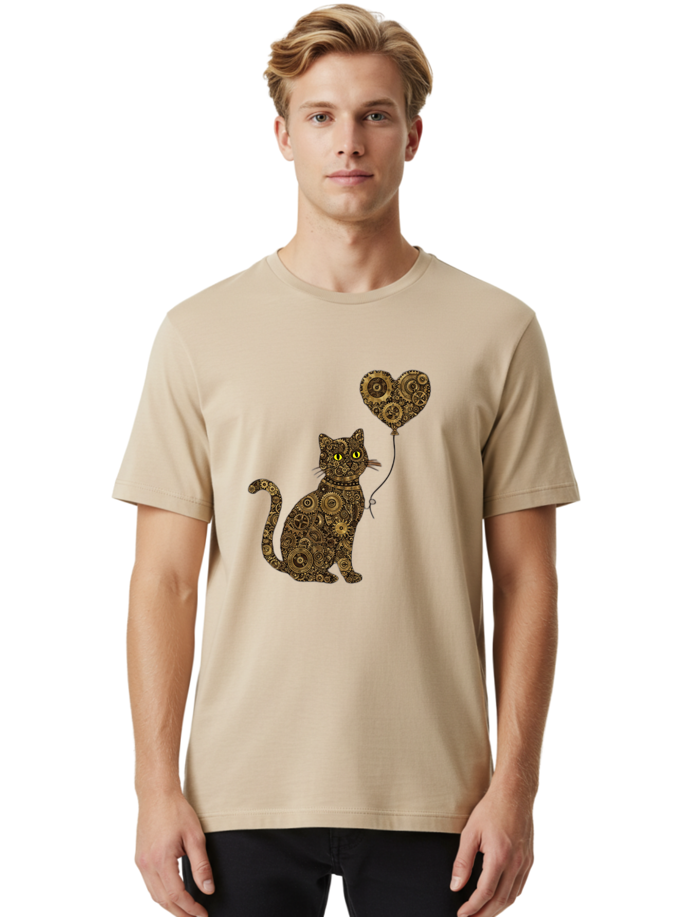 Cat-With-Heart-Shaped-Balloon Men'S Graphic Tee, 100% Cotton, Comfortable Casual Summer Wear, Machine Washable, Vintage Camera, Old Camera, Antique Camera, Black Camera, Classic Photography, Photography Equipment, Nostalgic Device, Bah717