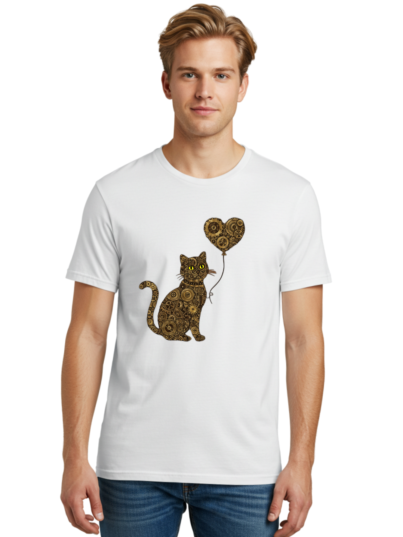 Cat-With-Heart-Shaped-Balloon Men'S Graphic Tee, 100% Cotton, Comfortable Casual Summer Wear, Machine Washable, Vintage Camera, Old Camera, Antique Camera, Black Camera, Classic Photography, Photography Equipment, Nostalgic Device, Bah717
