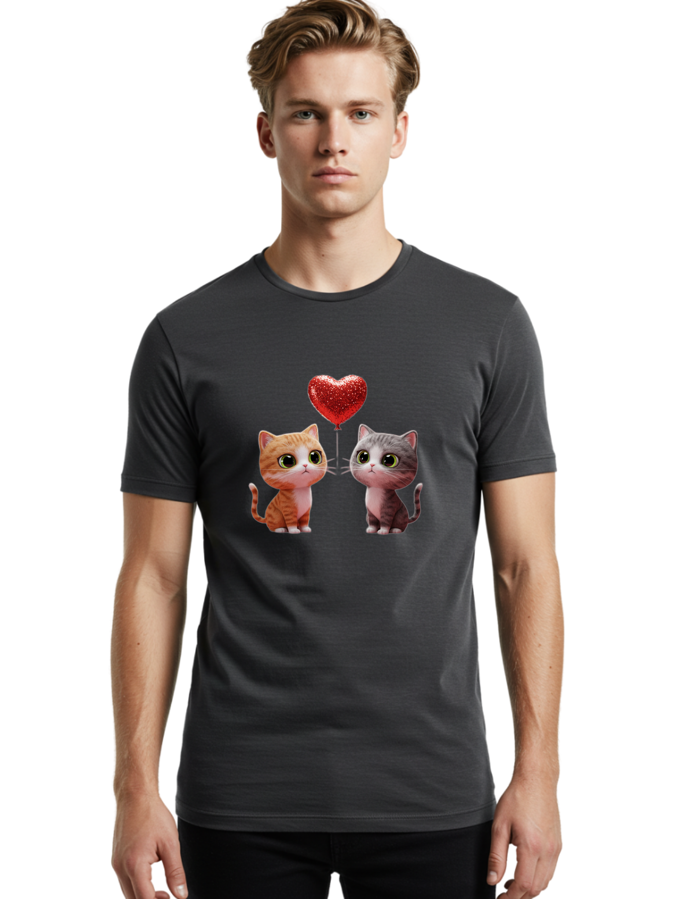 Cats-With-Heart-Balloon-1 Men'S Graphic Tee, 100% Cotton, Comfortable Casual Summer Wear, Machine Washable, Vintage Camera, Old Camera, Antique Camera, Black Camera, Classic Photography, Photography Equipment, Nostalgic Device, Film Camera, Bah722