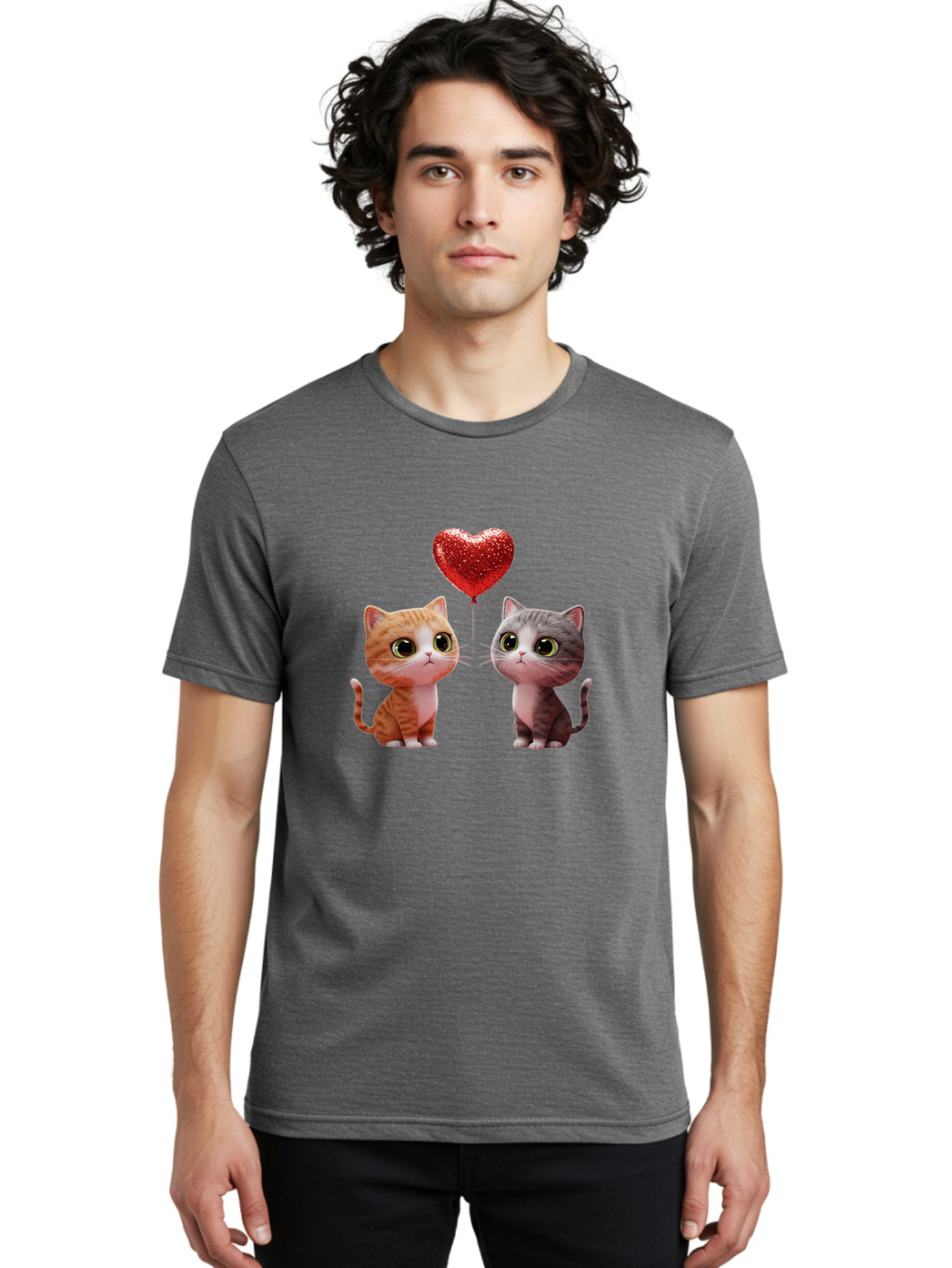 Cats-With-Heart-Balloon-1 Men'S Graphic Tee, 100% Cotton, Comfortable Casual Summer Wear, Machine Washable, Vintage Camera, Old Camera, Antique Camera, Black Camera, Classic Photography, Photography Equipment, Nostalgic Device, Film Camera, Bah722