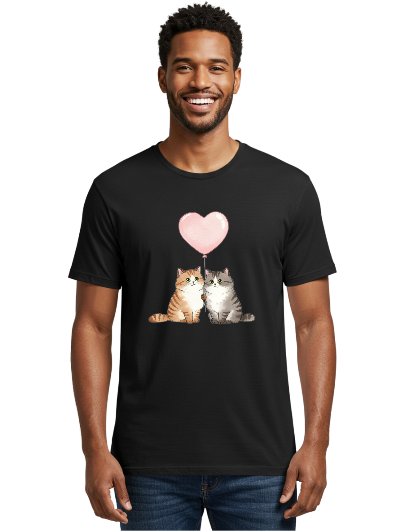 Cats-With-Heart-Balloon-2 Men'S Graphic Tee, 100% Cotton, Comfortable Casual Summer Wear, Machine Washable, Vintage Camera, Old Camera, Antique Camera, Black Camera, Classic Photography, Photography Equipment, Nostalgic Device, Film Camera, Bah723