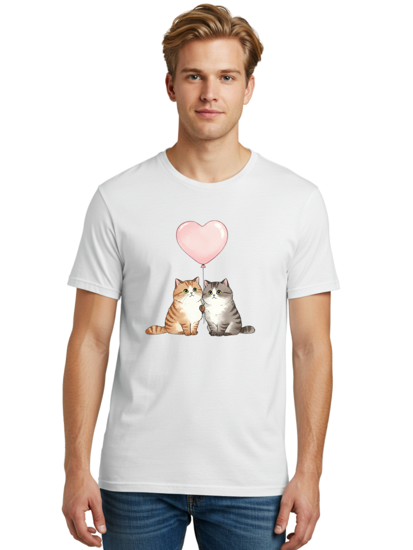 Cats-With-Heart-Balloon-2 Men'S Graphic Tee, 100% Cotton, Comfortable Casual Summer Wear, Machine Washable, Vintage Camera, Old Camera, Antique Camera, Black Camera, Classic Photography, Photography Equipment, Nostalgic Device, Film Camera, Bah723