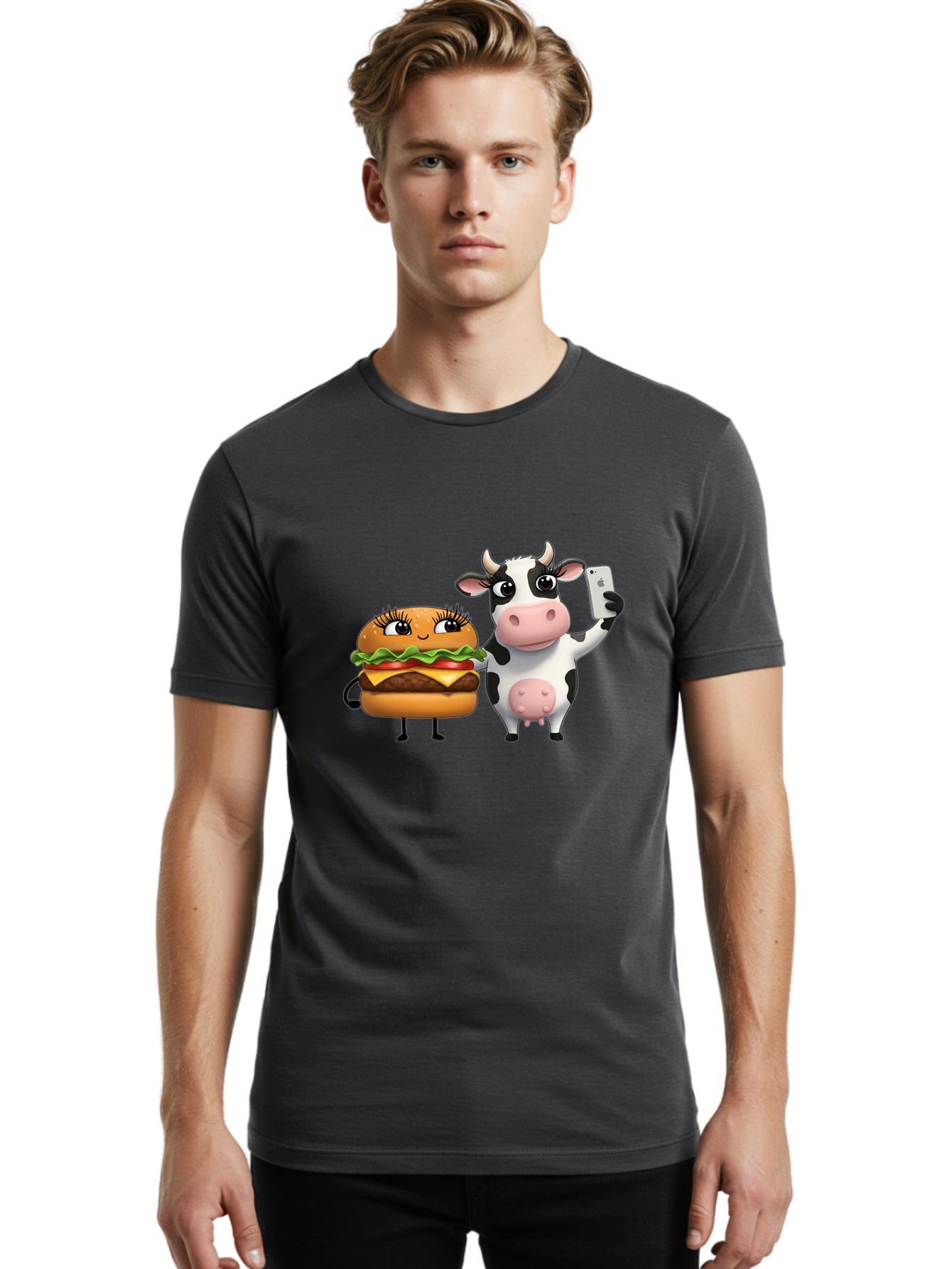 Cheeseburger-Cow-1 Men'S Graphic Tee, 100% Cotton, Comfortable Casual Summer Wear, Machine Washable, Vintage Camera, Old Camera, Antique Camera, Black Camera, Classic Photography, Photography Equipment, Nostalgic Device, Film Camera, Bah726