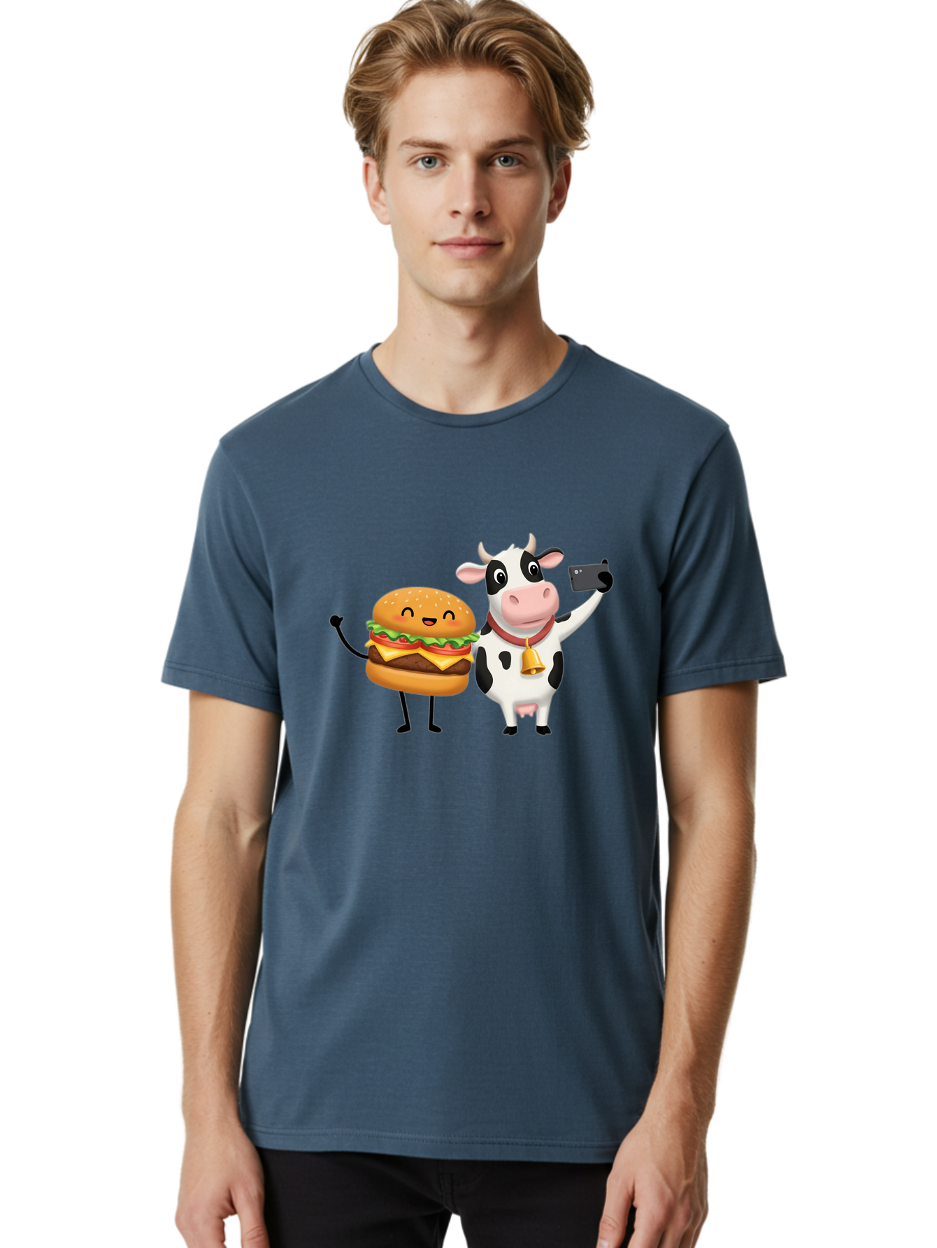 Cheeseburger-Cow Men'S Graphic Tee, 100% Cotton, Comfortable Casual Summer Wear, Machine Washable, Vintage Camera, Old Camera, Antique Camera, Black Camera, Classic Photography, Photography Equipment, Nostalgic Device, Film Camera, Camera Art Bah727