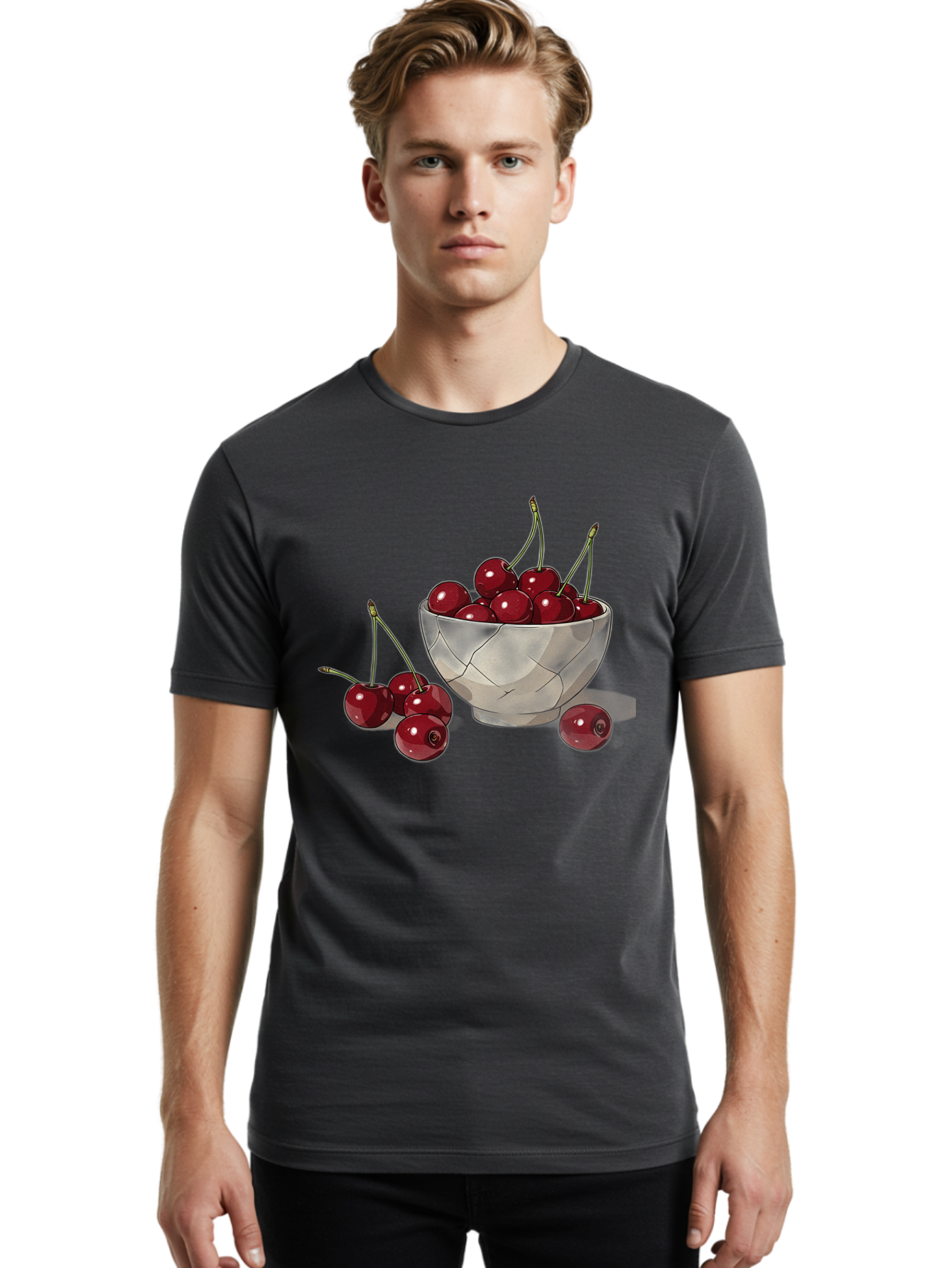 Cherries-1 Men'S Graphic Tee, 100% Cotton, Comfortable Casual Summer Wear, Machine Washable, Vintage Camera, Old Camera, Antique Camera, Black Camera, Classic Photography, Photography Equipment, Nostalgic Device, Film Camera, Camera Art Bah729