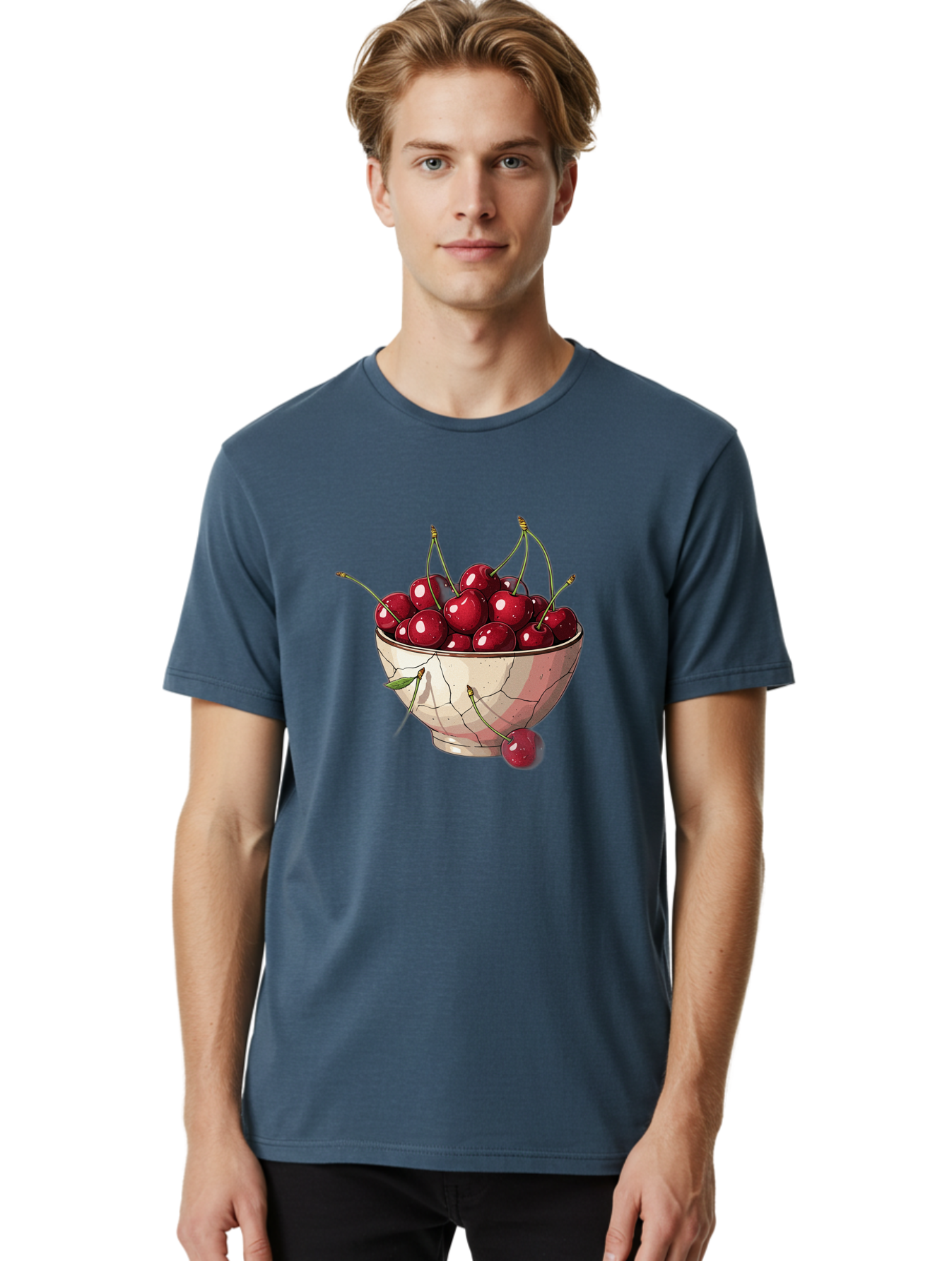 Cherries-In-Bowl-1 Men'S Graphic Tee, 100% Cotton, Comfortable Casual Summer Wear, Machine Washable, Vintage Camera, Old Camera, Antique Camera, Black Camera, Classic Photography, Photography Equipment, Nostalgic Device, Film Camera, Bah732